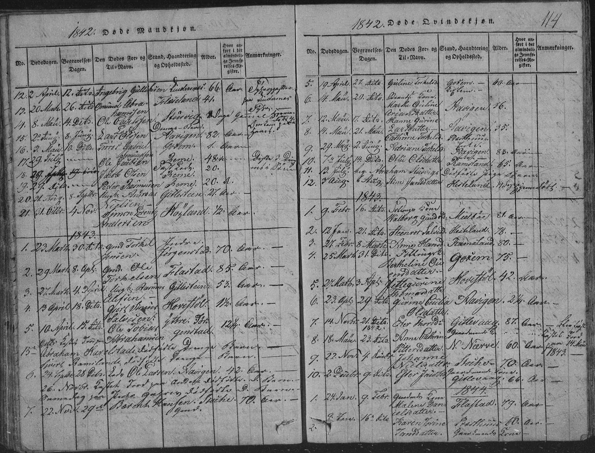 Sør-Audnedal sokneprestkontor, SAK/1111-0039/F/Fb/Fba/L0001: Parish register (copy) no. B 1, 1815-1850, p. 114