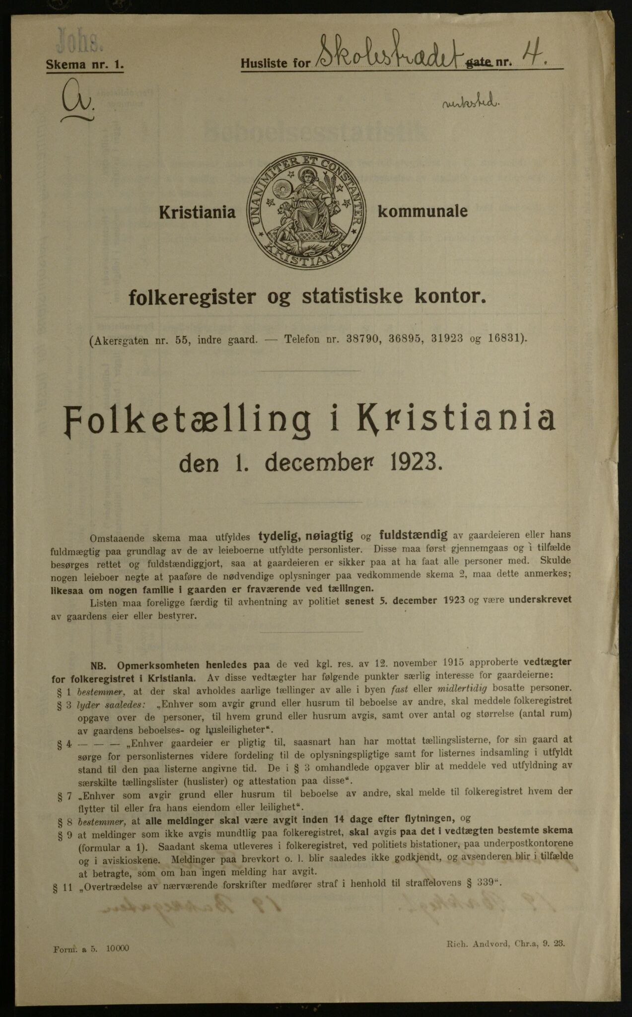 OBA, Municipal Census 1923 for Kristiania, 1923, p. 106458
