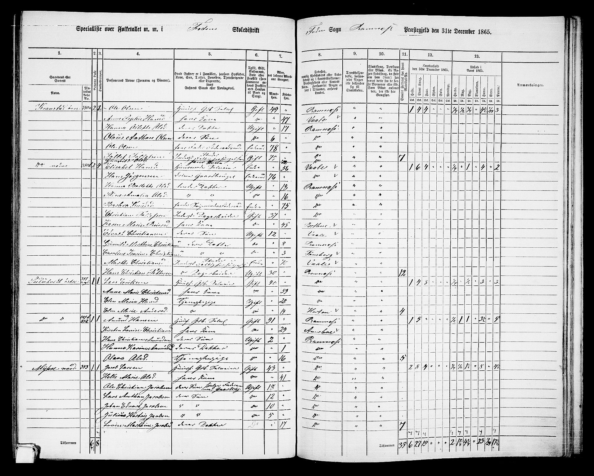 RA, 1865 census for Ramnes, 1865, p. 103