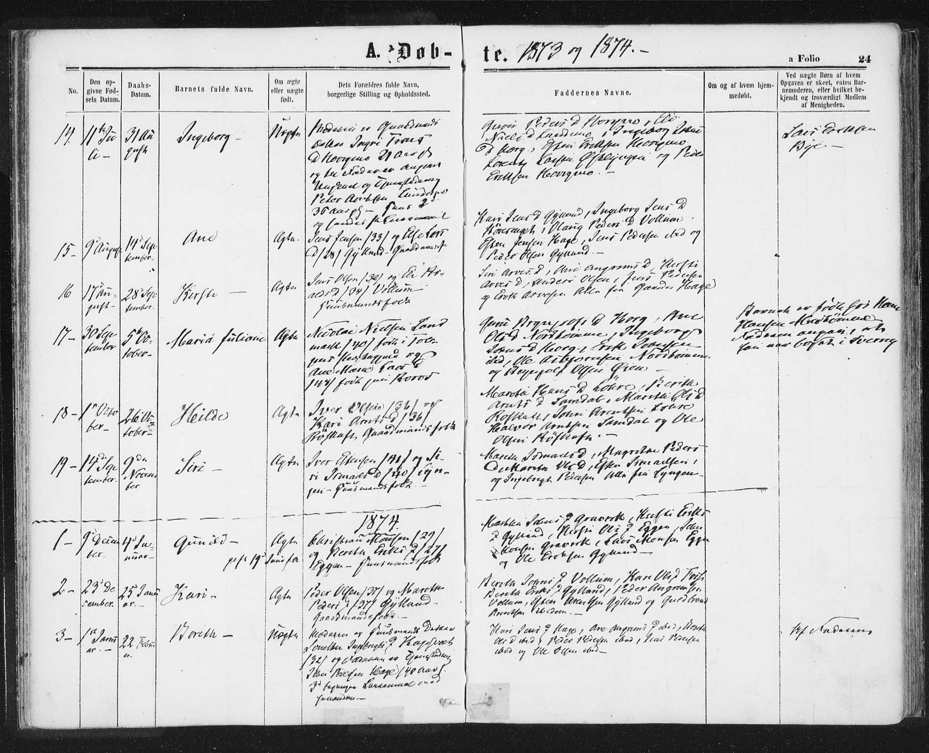 Ministerialprotokoller, klokkerbøker og fødselsregistre - Sør-Trøndelag, AV/SAT-A-1456/692/L1104: Parish register (official) no. 692A04, 1862-1878, p. 24