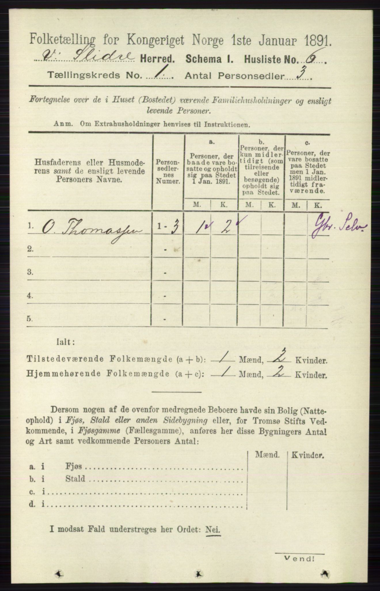 RA, 1891 census for 0543 Vestre Slidre, 1891, p. 34