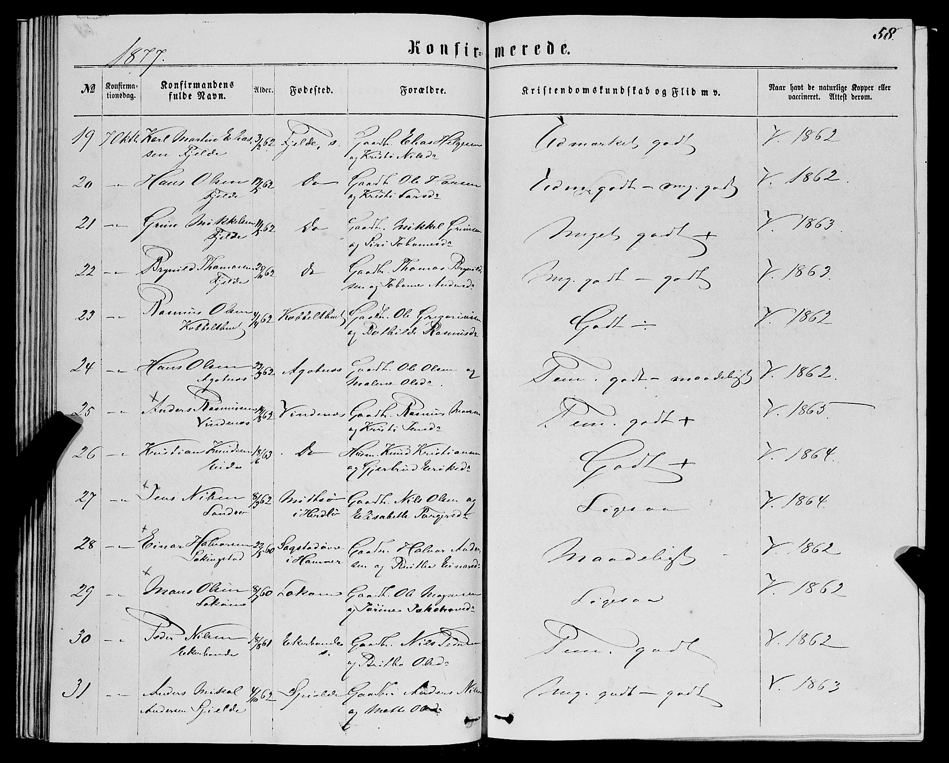 Fjell sokneprestembete, SAB/A-75301/H/Haa: Parish register (official) no. A 5, 1864-1877, p. 58