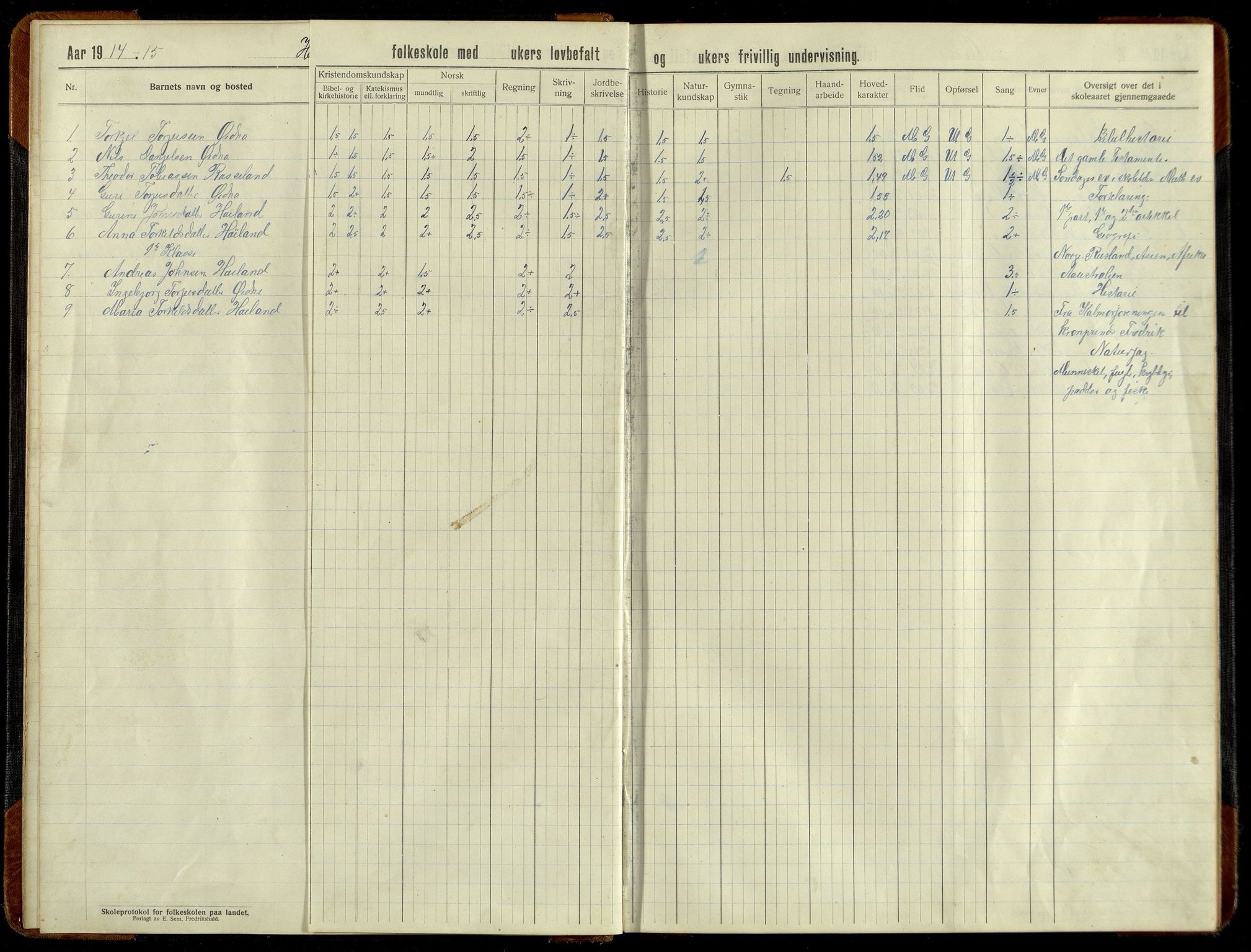 Grindheim kommune - Høyland Skolekrets, IKAV/1027GR551/H/L0002: Skoleprotokoll (d), 1913-1956