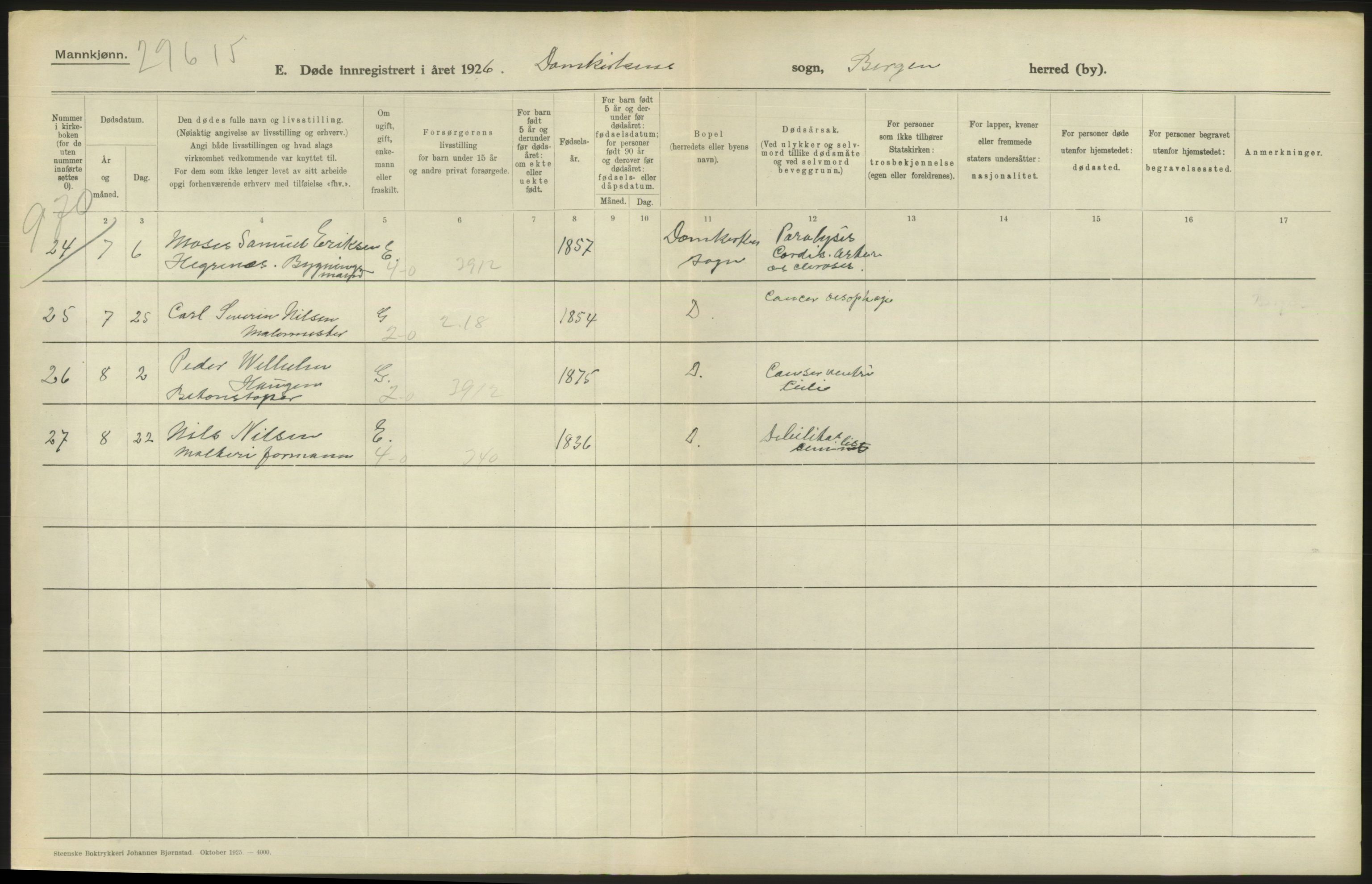 Statistisk sentralbyrå, Sosiodemografiske emner, Befolkning, RA/S-2228/D/Df/Dfc/Dfcf/L0028: Bergen: Gifte, døde, dødfødte., 1926, p. 618