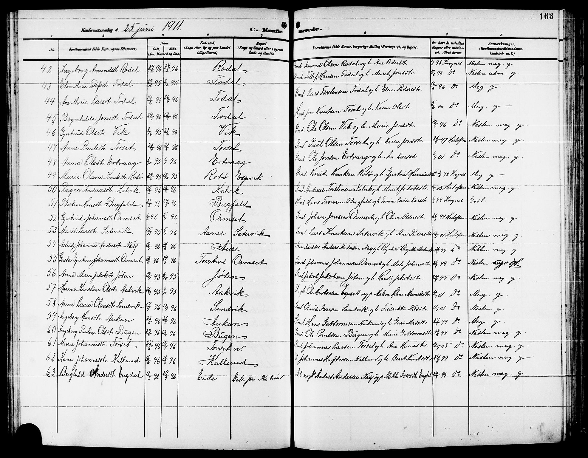 Ministerialprotokoller, klokkerbøker og fødselsregistre - Møre og Romsdal, AV/SAT-A-1454/578/L0910: Parish register (copy) no. 578C03, 1900-1921, p. 163