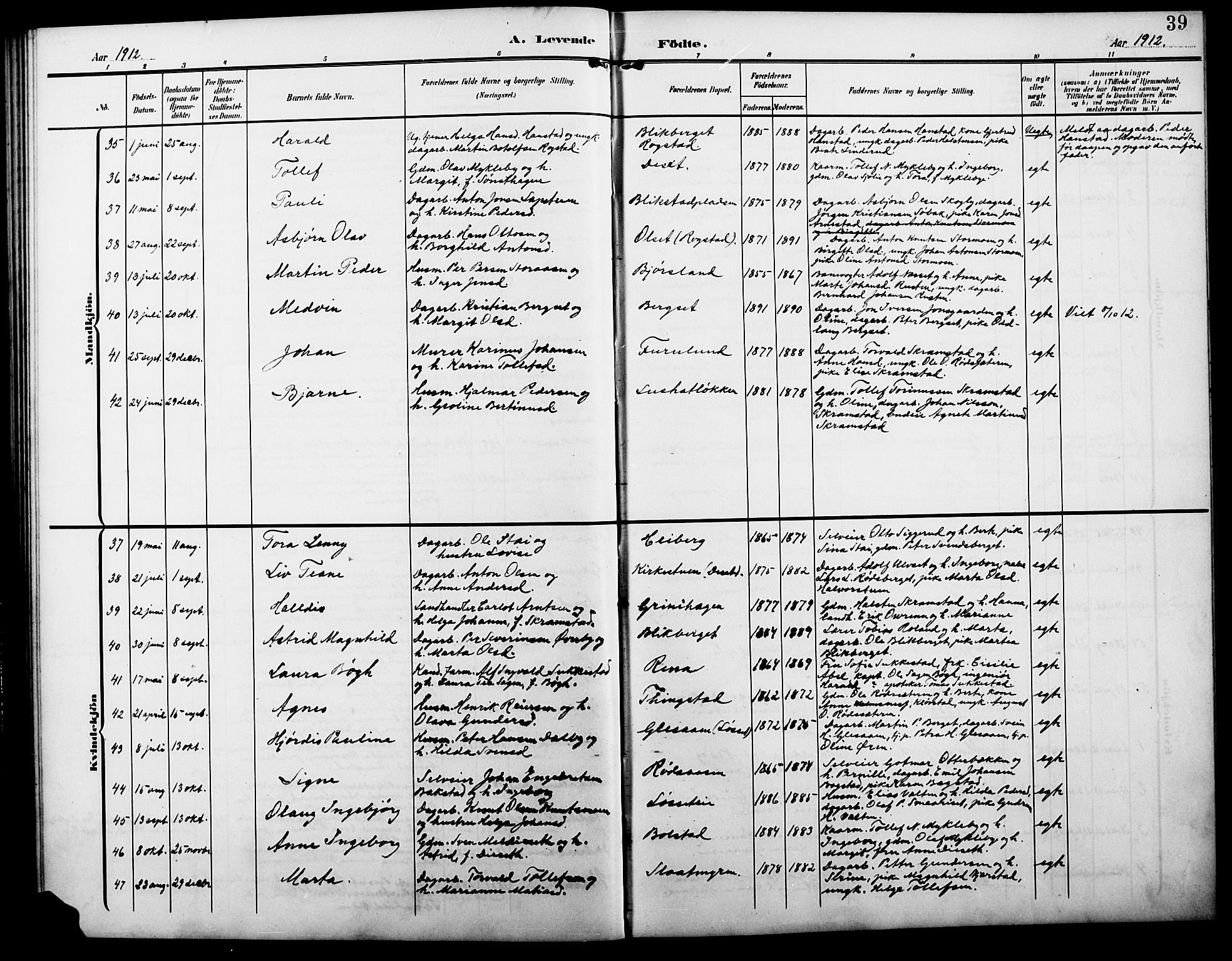 Åmot prestekontor, Hedmark, AV/SAH-PREST-056/H/Ha/Hab/L0004: Parish register (copy) no. 4, 1905-1920, p. 39