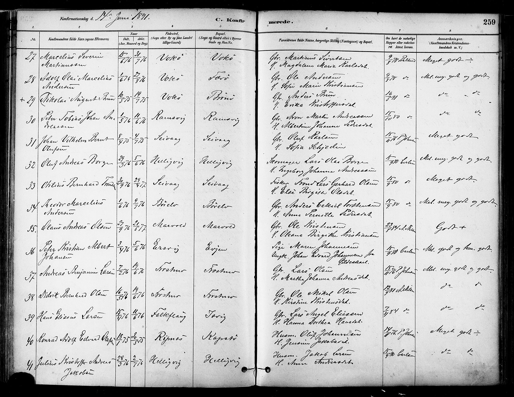 Ministerialprotokoller, klokkerbøker og fødselsregistre - Nordland, SAT/A-1459/802/L0054: Parish register (official) no. 802A01, 1879-1893, p. 259