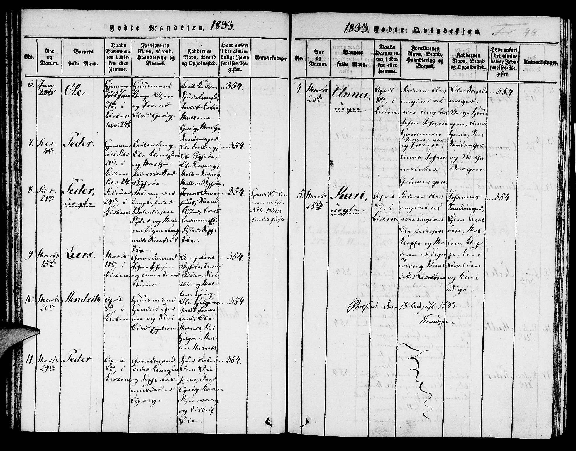 Hjelmeland sokneprestkontor, AV/SAST-A-101843/01/IV/L0004: Parish register (official) no. A 4, 1816-1834, p. 44