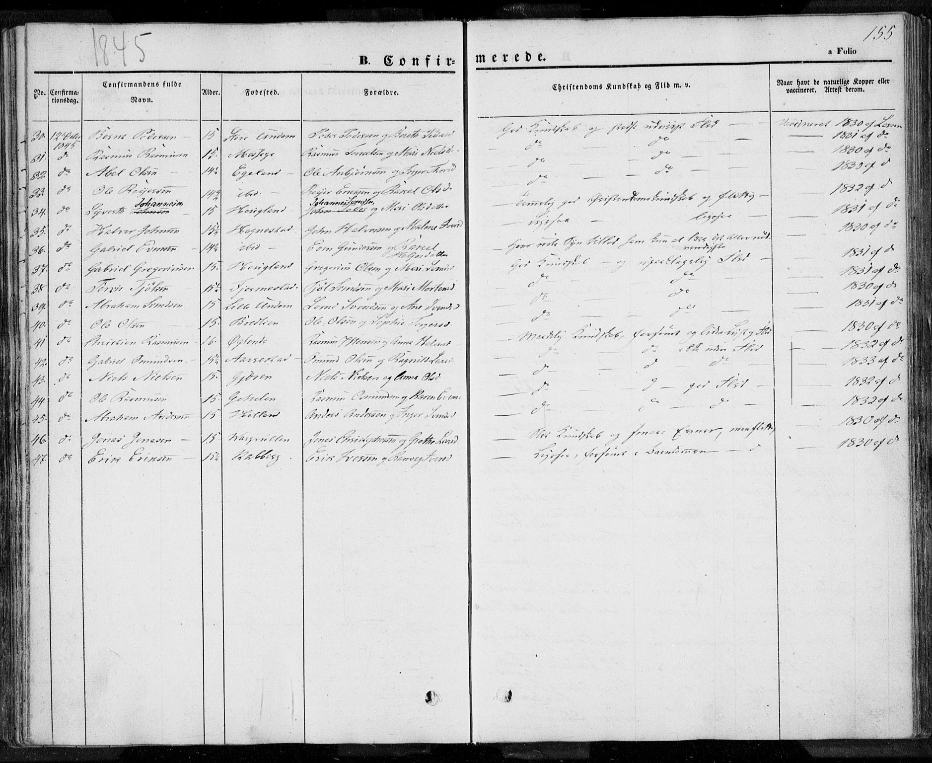 Lye sokneprestkontor, AV/SAST-A-101794/001/30BA/L0005: Parish register (official) no. A 5.1, 1842-1855, p. 155