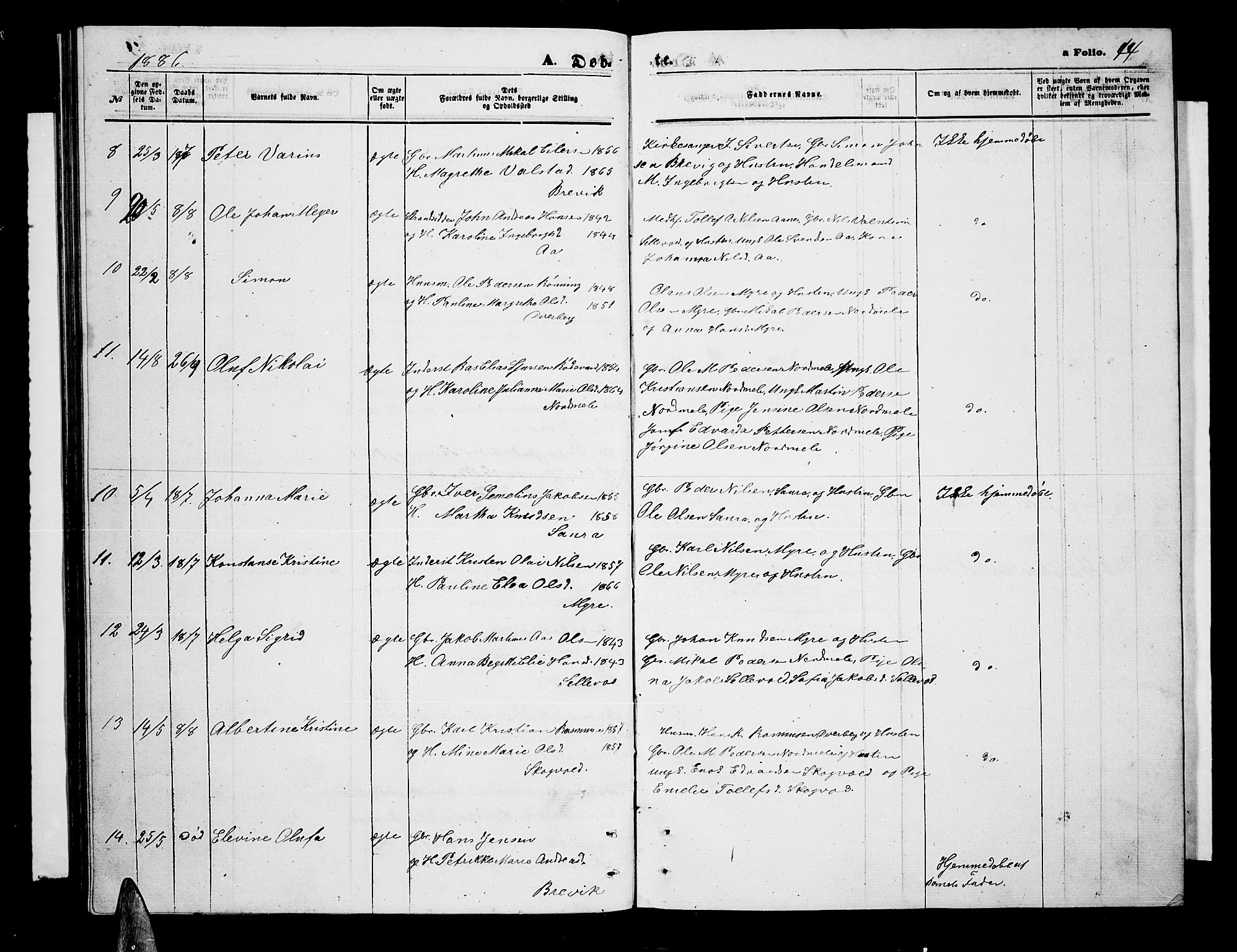 Ministerialprotokoller, klokkerbøker og fødselsregistre - Nordland, AV/SAT-A-1459/897/L1412: Parish register (copy) no. 897C02, 1867-1886, p. 44