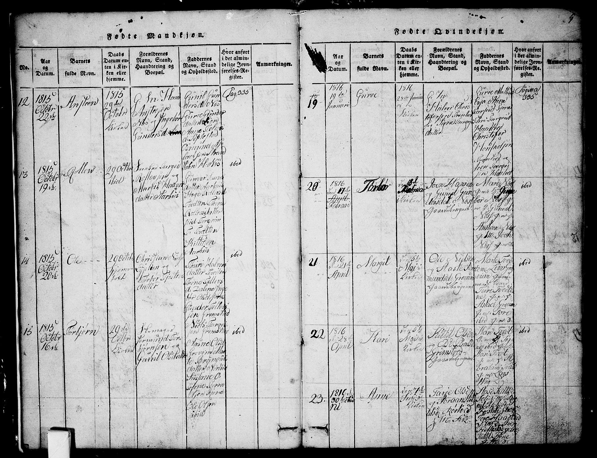 Nissedal kirkebøker, SAKO/A-288/G/Ga/L0001: Parish register (copy) no. I 1, 1814-1860, p. 5