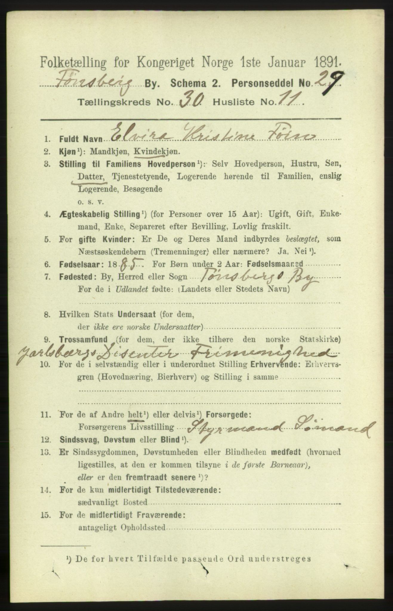 RA, 1891 census for 0705 Tønsberg, 1891, p. 7371