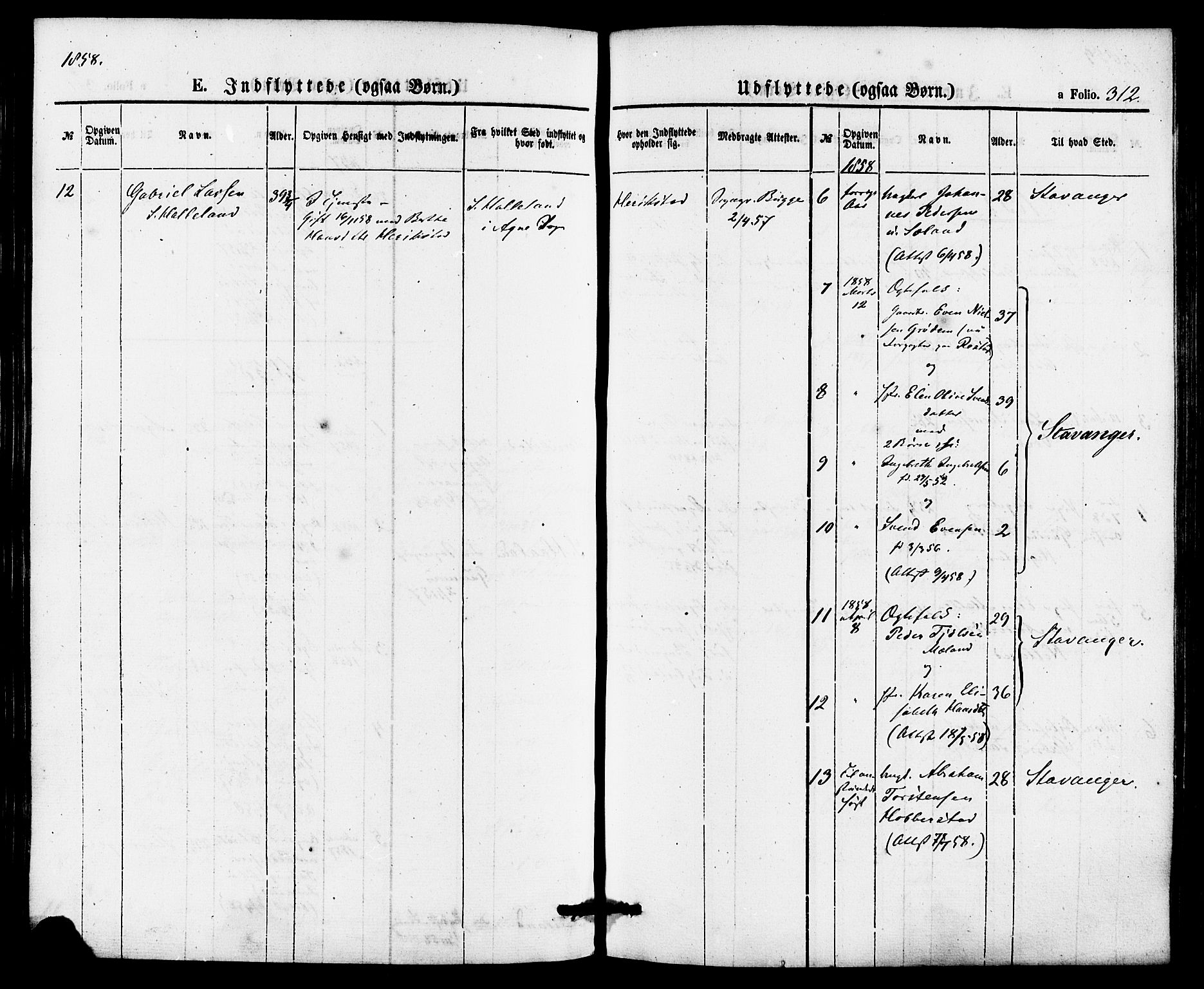 Hå sokneprestkontor, AV/SAST-A-101801/001/30BA/L0009: Parish register (official) no. A 8, 1855-1878, p. 312