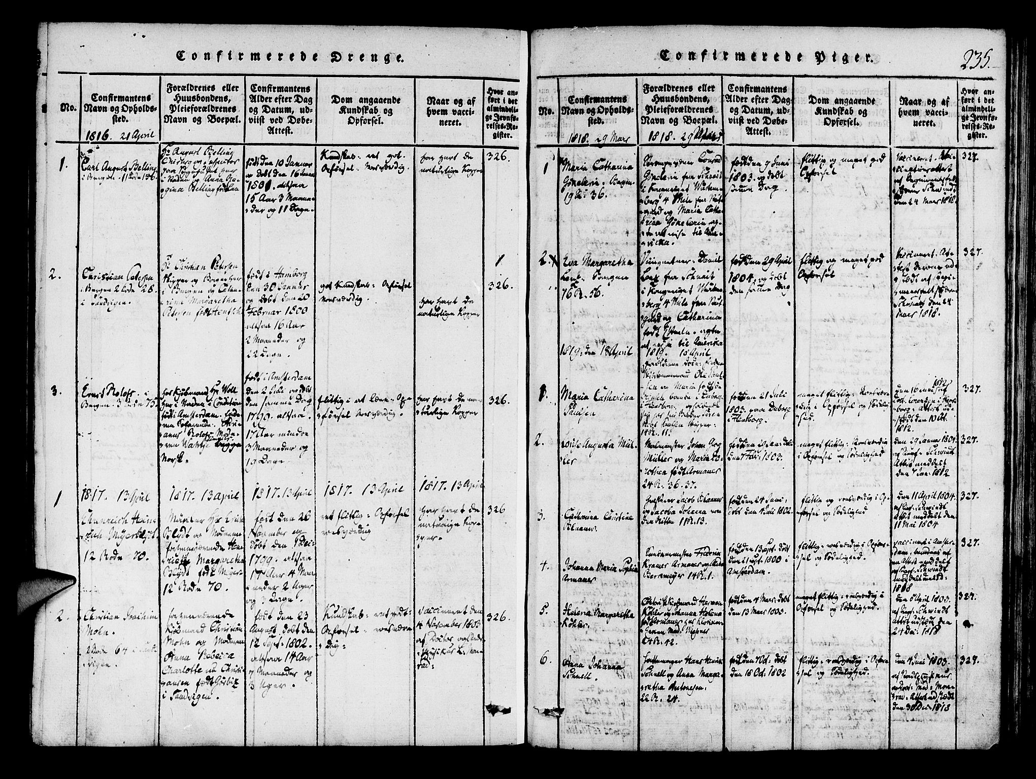 Mariakirken Sokneprestembete, SAB/A-76901/H/Haa/L0005: Parish register (official) no. A 5, 1815-1845, p. 235