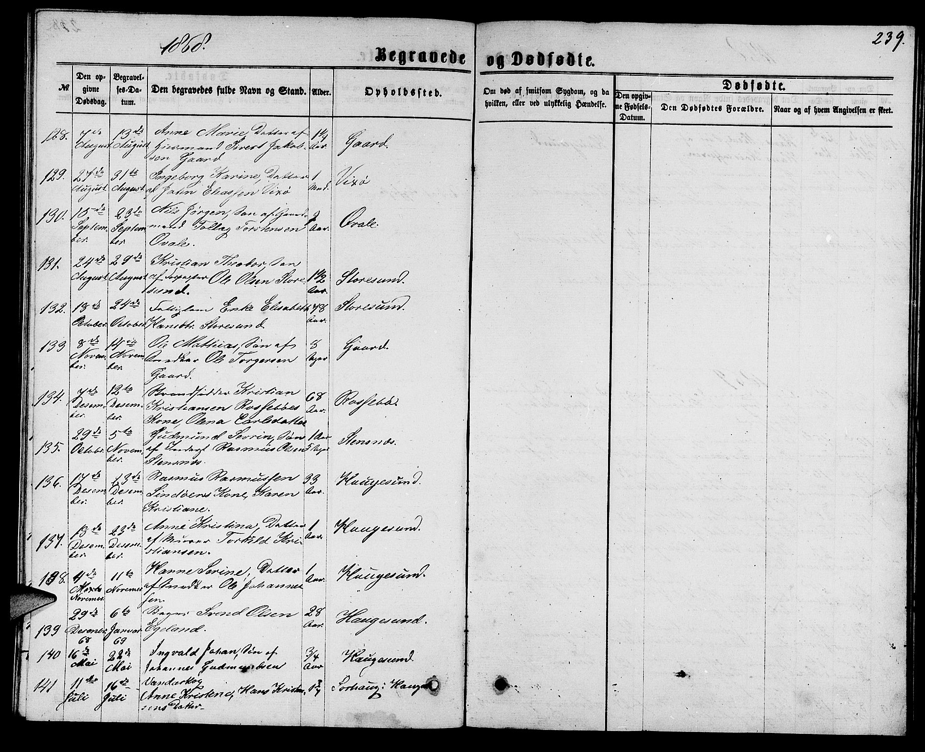 Torvastad sokneprestkontor, SAST/A -101857/H/Ha/Hab/L0007: Parish register (copy) no. B 7, 1866-1873, p. 239