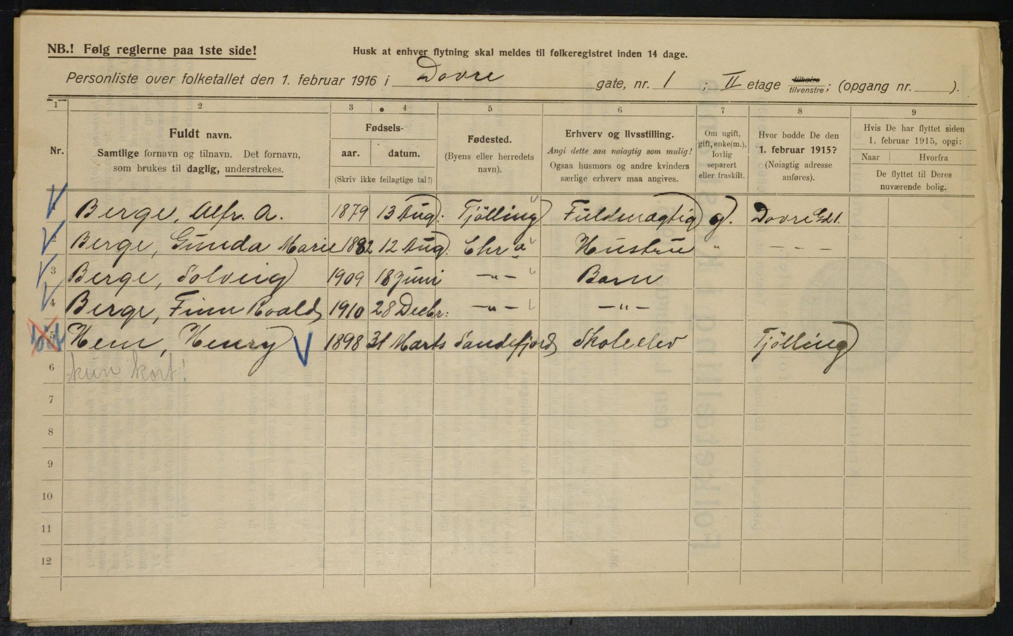 OBA, Municipal Census 1916 for Kristiania, 1916, p. 16103