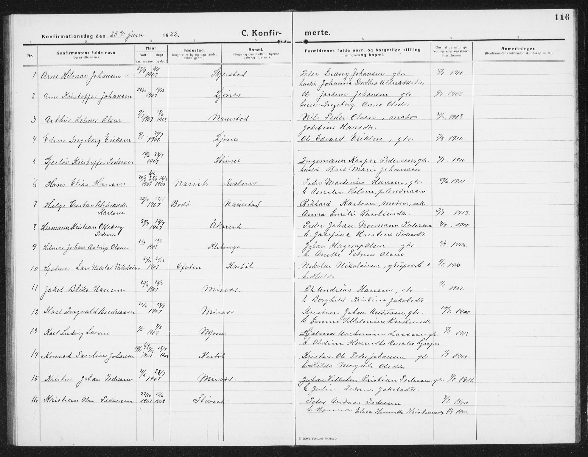 Ministerialprotokoller, klokkerbøker og fødselsregistre - Nordland, AV/SAT-A-1459/852/L0757: Parish register (copy) no. 852C08, 1916-1934, p. 116