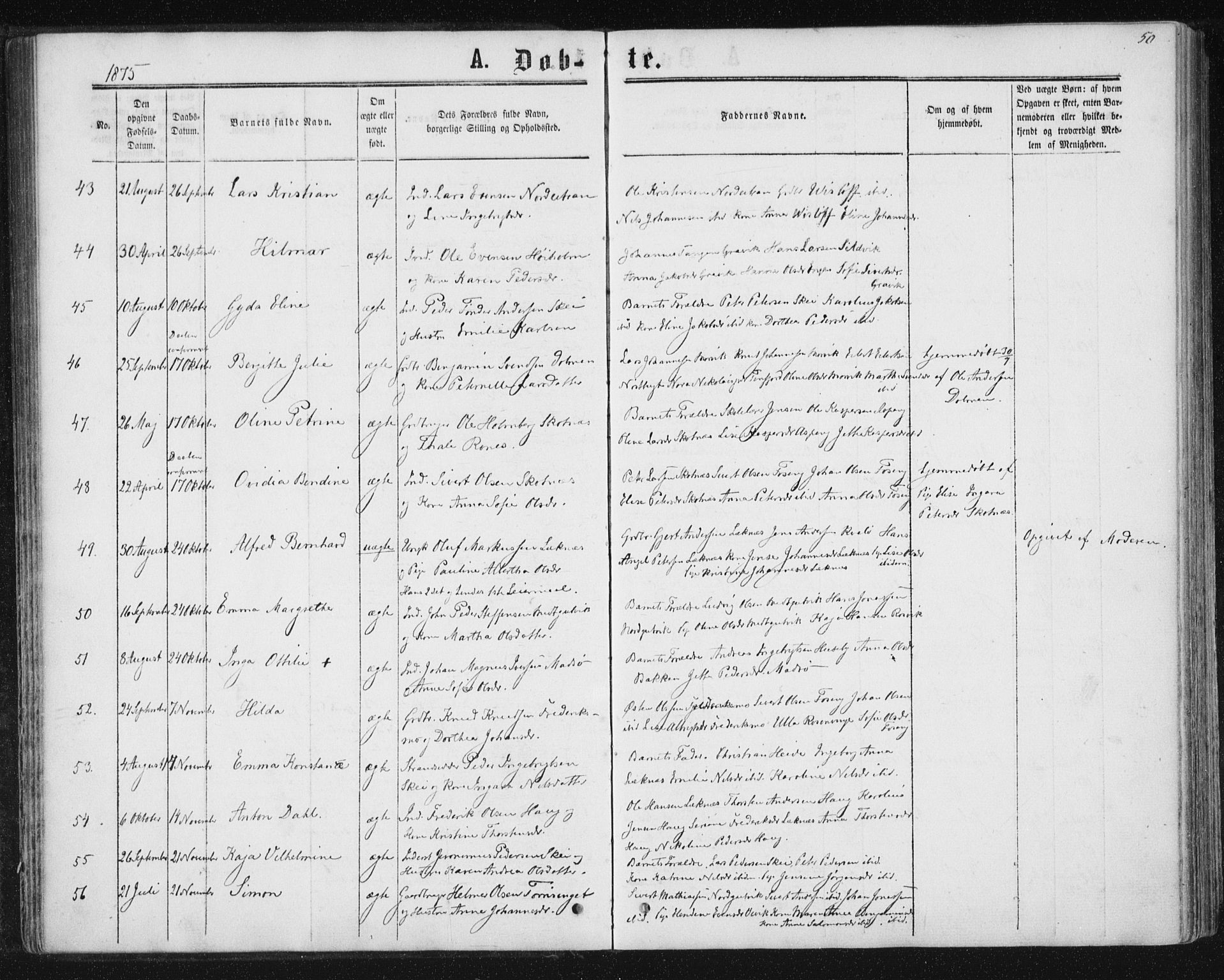 Ministerialprotokoller, klokkerbøker og fødselsregistre - Nord-Trøndelag, SAT/A-1458/788/L0696: Parish register (official) no. 788A03, 1863-1877, p. 50