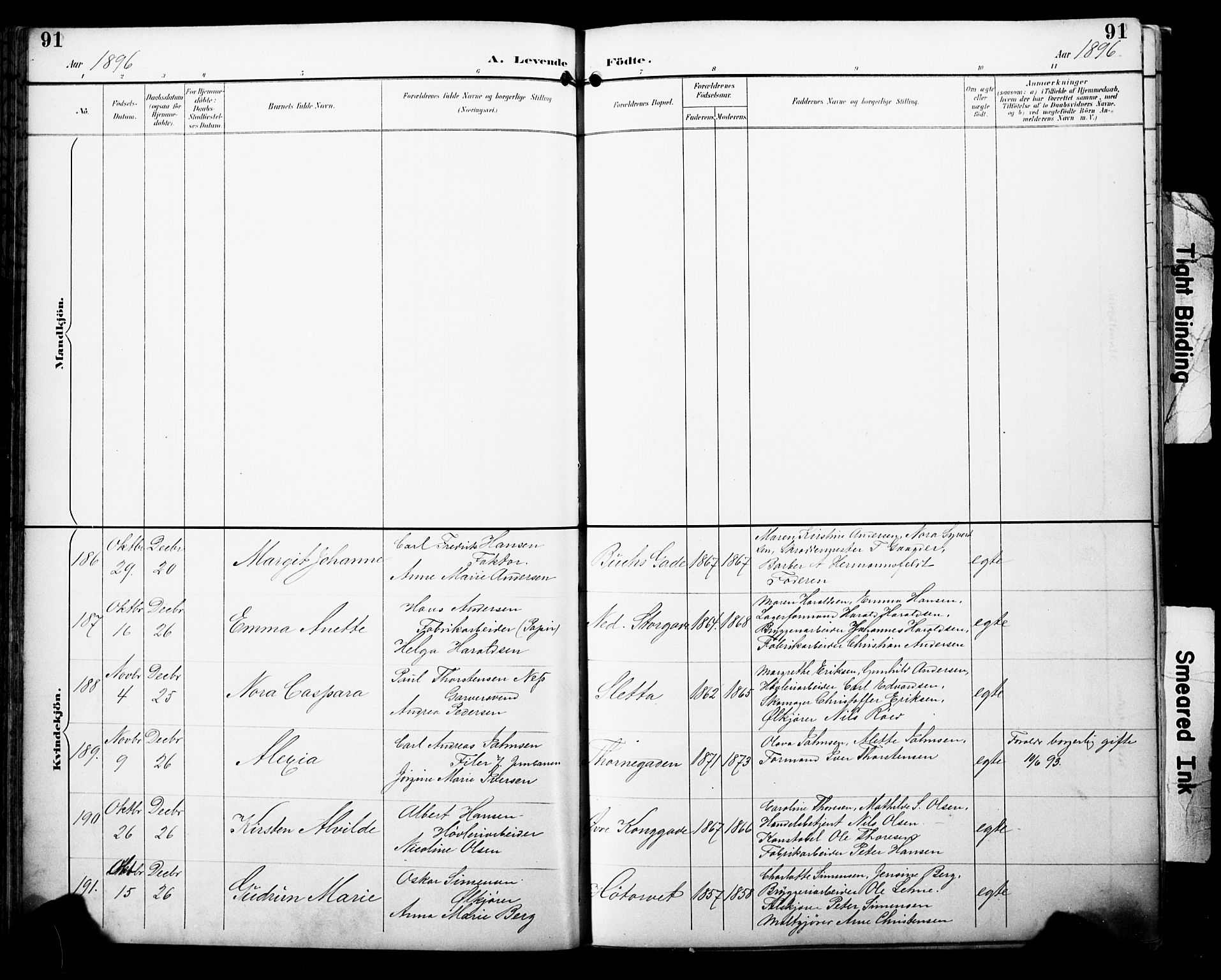 Bragernes kirkebøker, AV/SAKO-A-6/F/Fb/L0008: Parish register (official) no. II 8, 1894-1902, p. 91