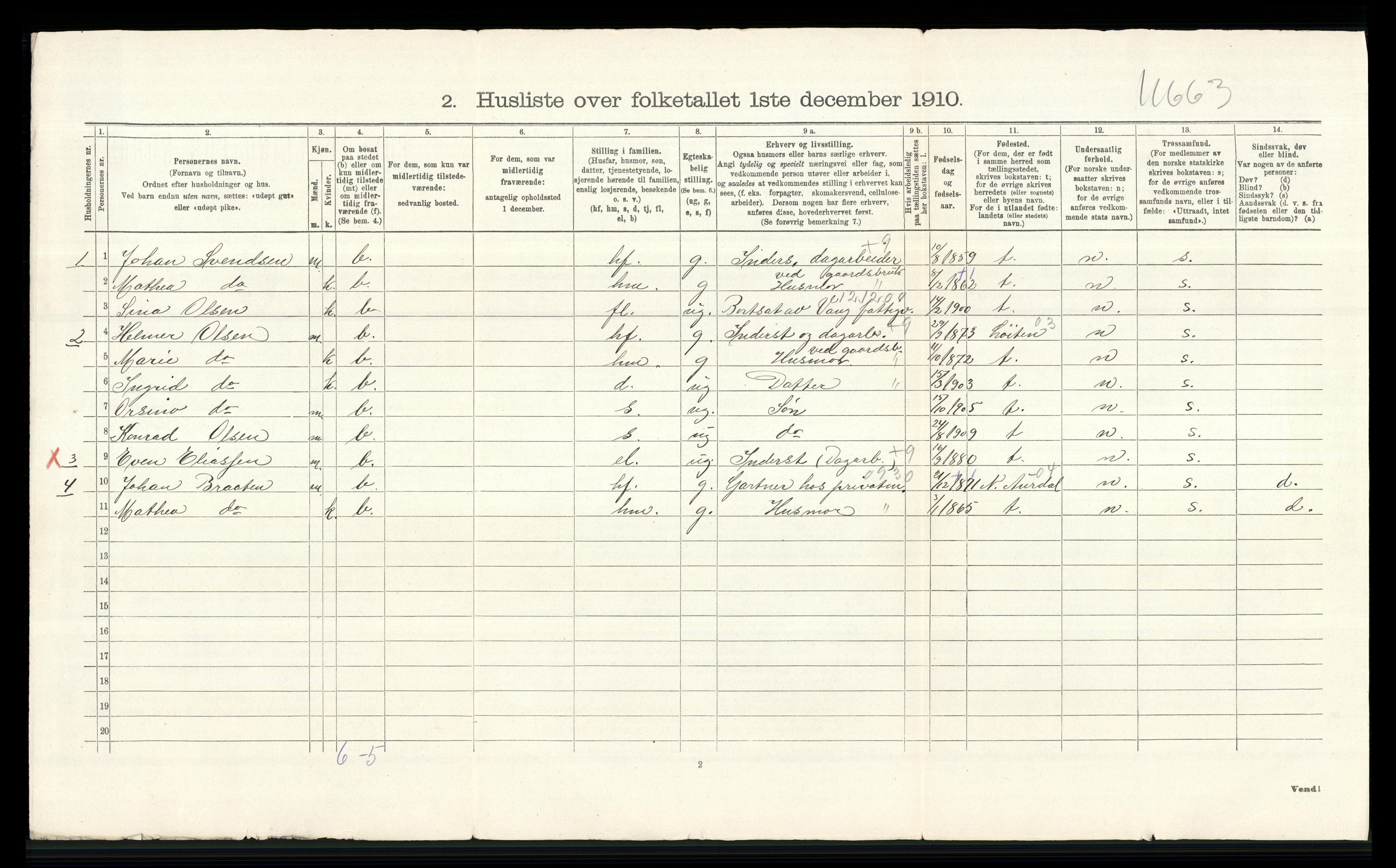 RA, 1910 census for Vang, 1910, p. 708