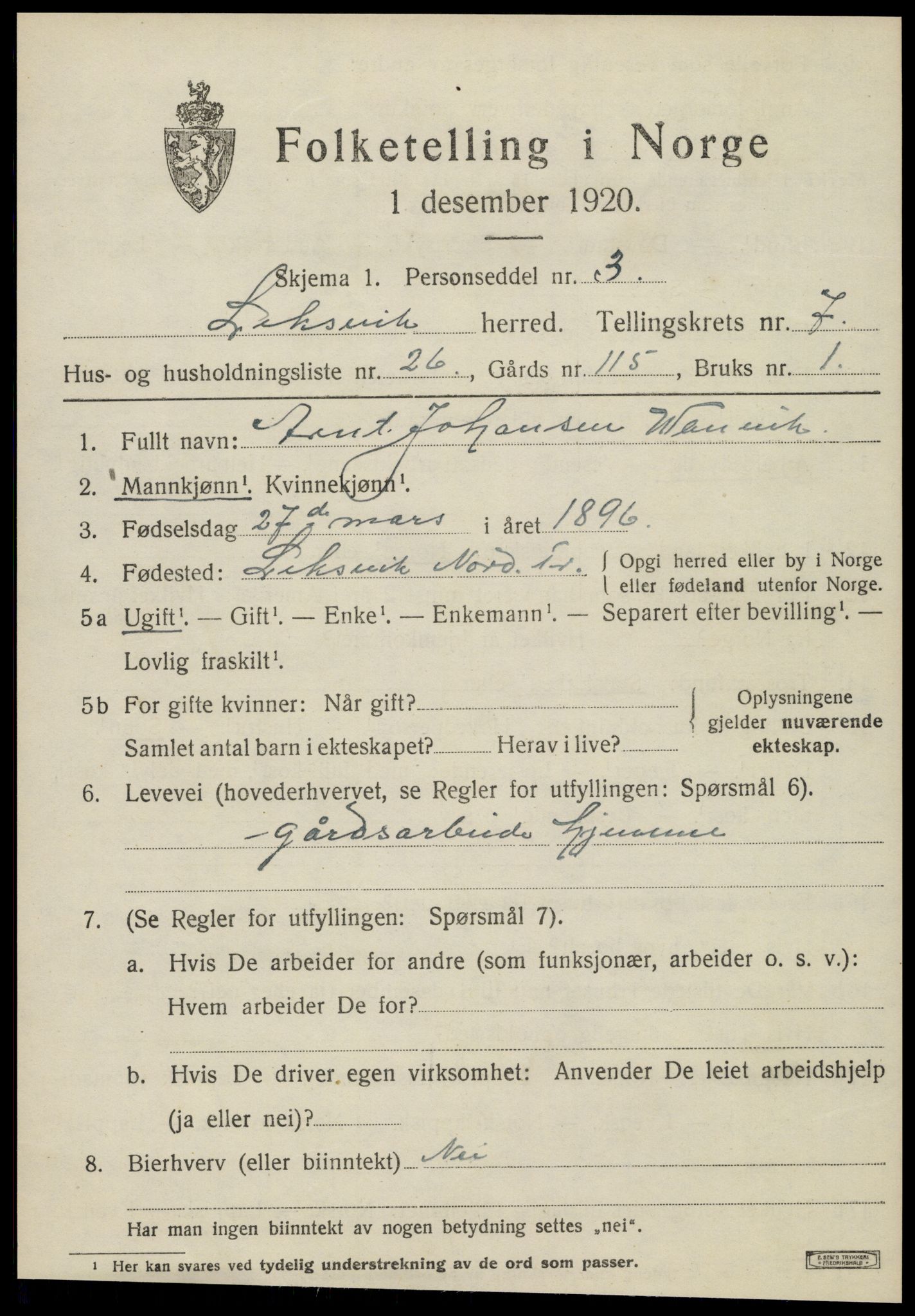 SAT, 1920 census for Leksvik, 1920, p. 6374