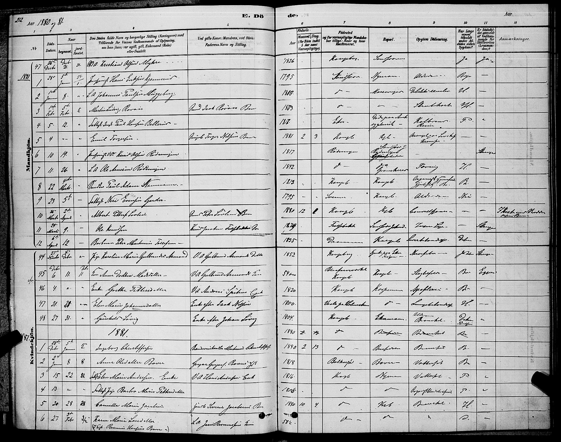 Kongsberg kirkebøker, SAKO/A-22/G/Ga/L0005: Parish register (copy) no. 5, 1878-1889, p. 212