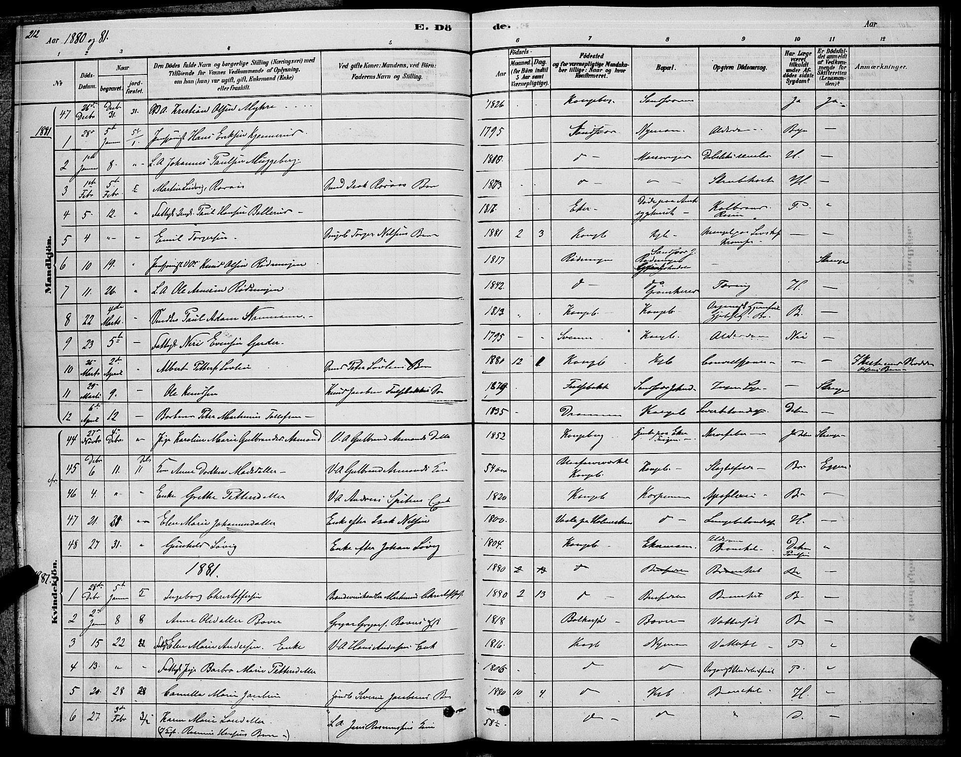 Kongsberg kirkebøker, AV/SAKO-A-22/G/Ga/L0005: Parish register (copy) no. 5, 1878-1889, p. 212