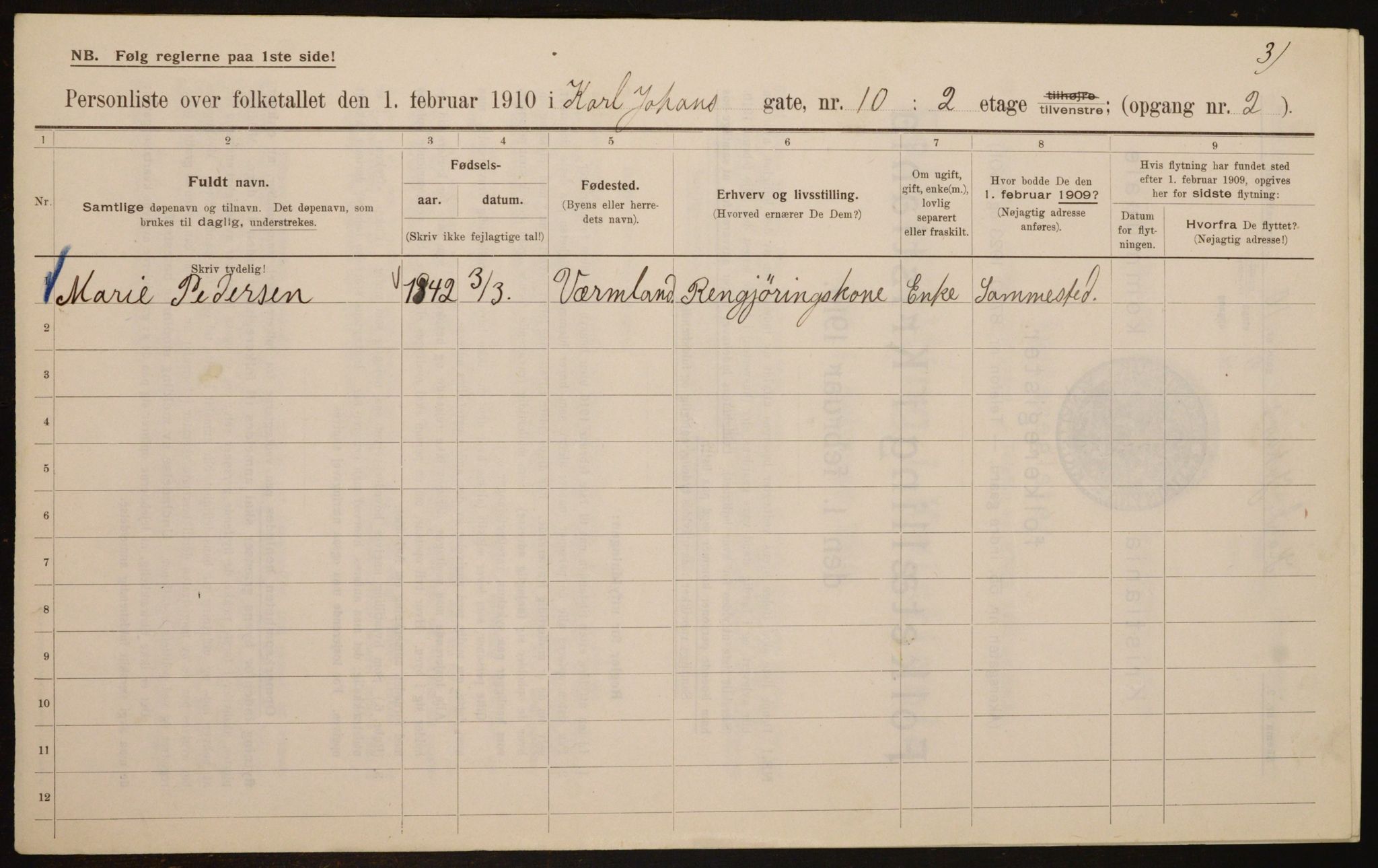 OBA, Municipal Census 1910 for Kristiania, 1910, p. 47337