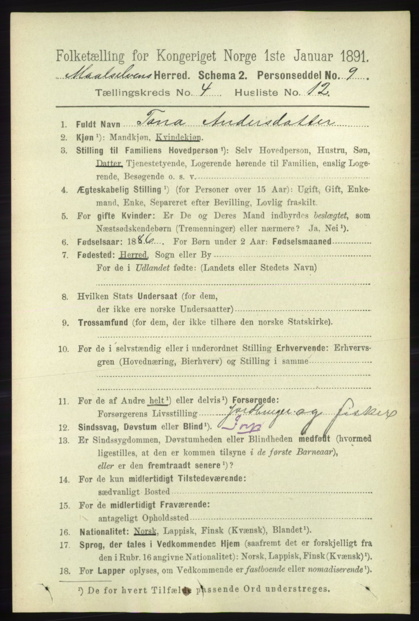 RA, 1891 census for 1924 Målselv, 1891, p. 1162
