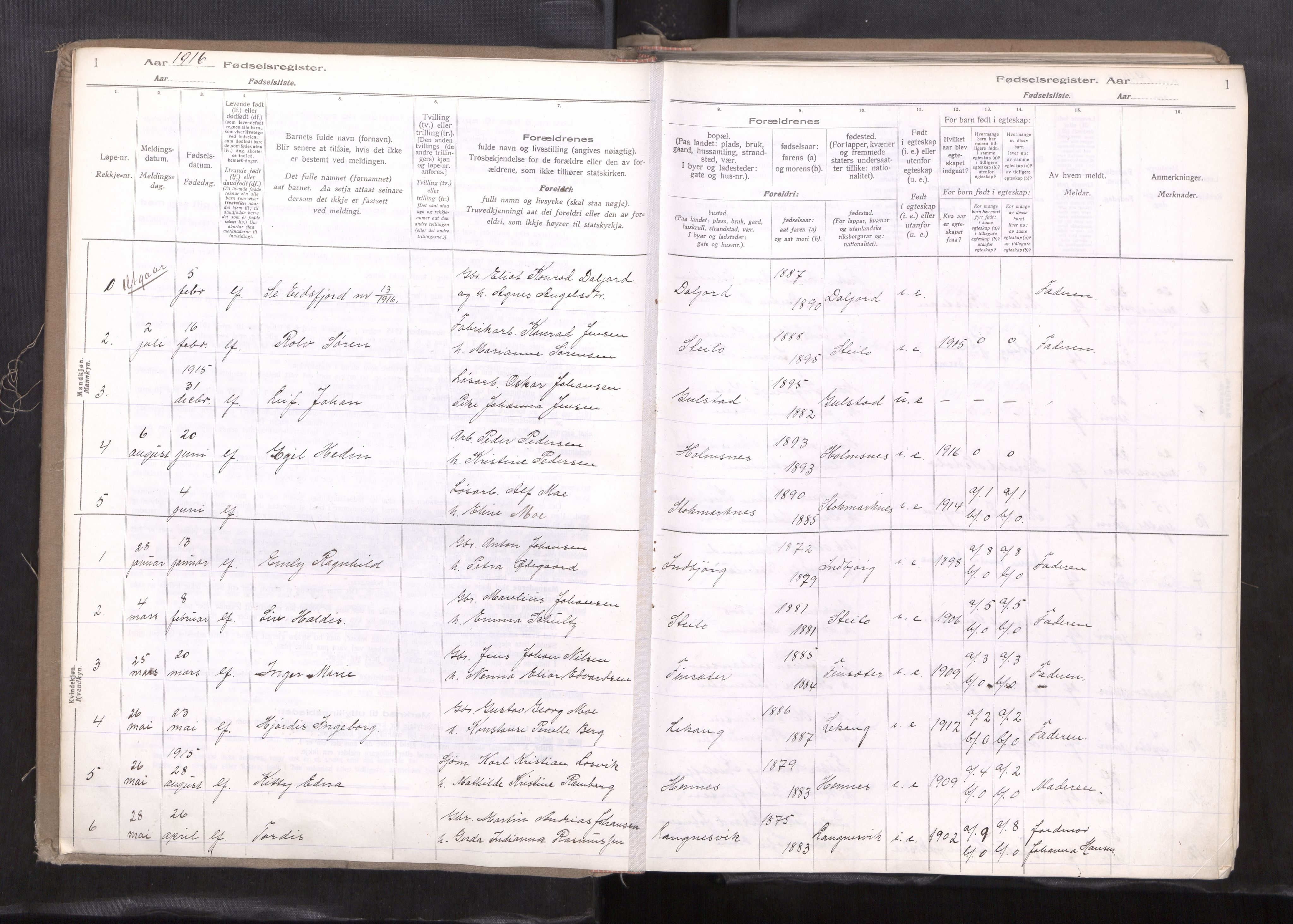 Ministerialprotokoller, klokkerbøker og fødselsregistre - Nordland, AV/SAT-A-1459/888/L1278: Birth register no. 888---, 1916-1924