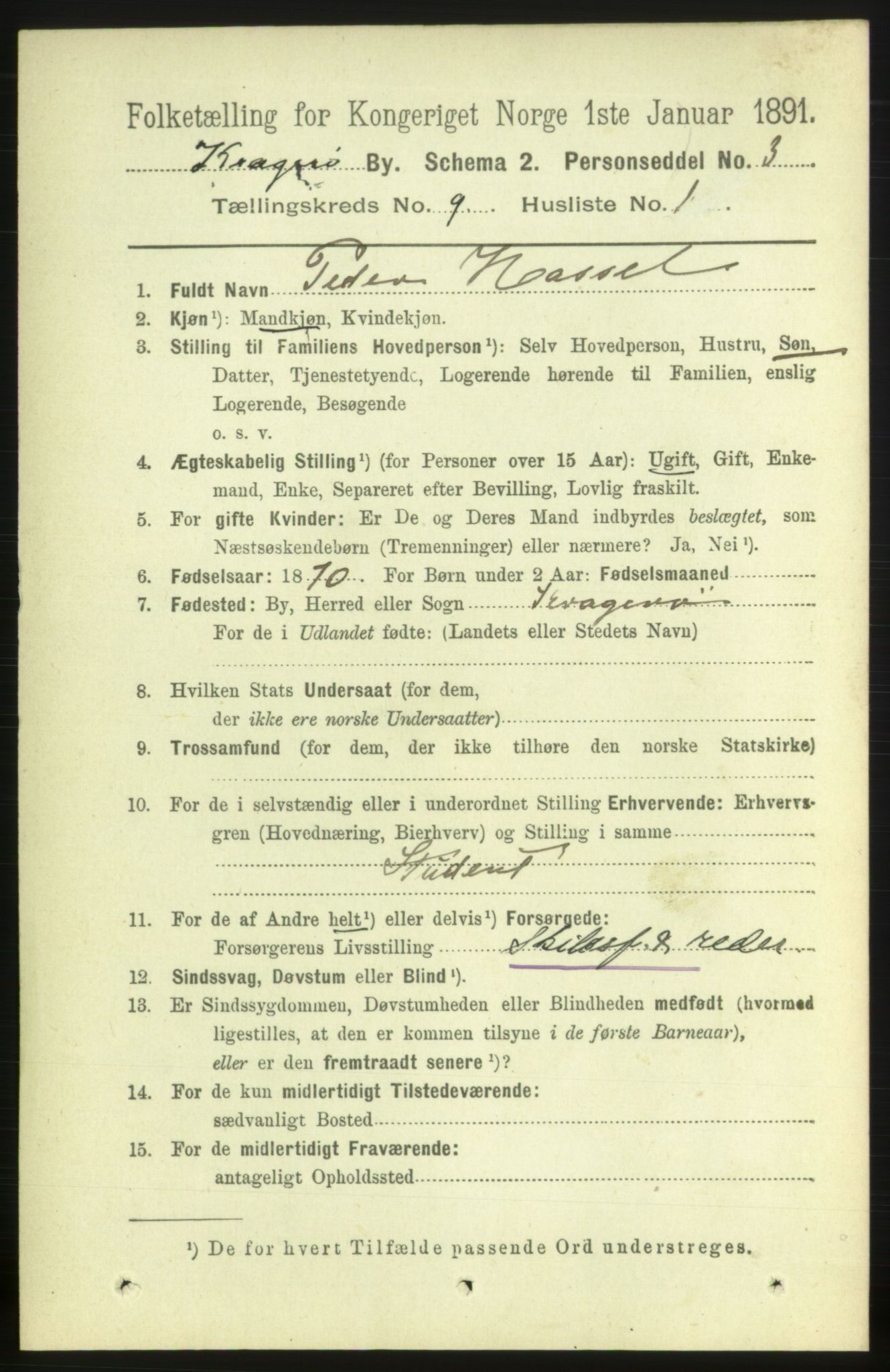 RA, 1891 census for 0801 Kragerø, 1891, p. 3660