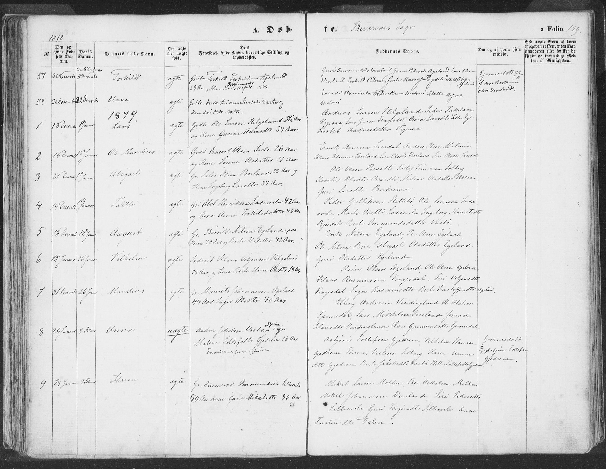 Helleland sokneprestkontor, SAST/A-101810: Parish register (official) no. A 7.1, 1863-1886, p. 129