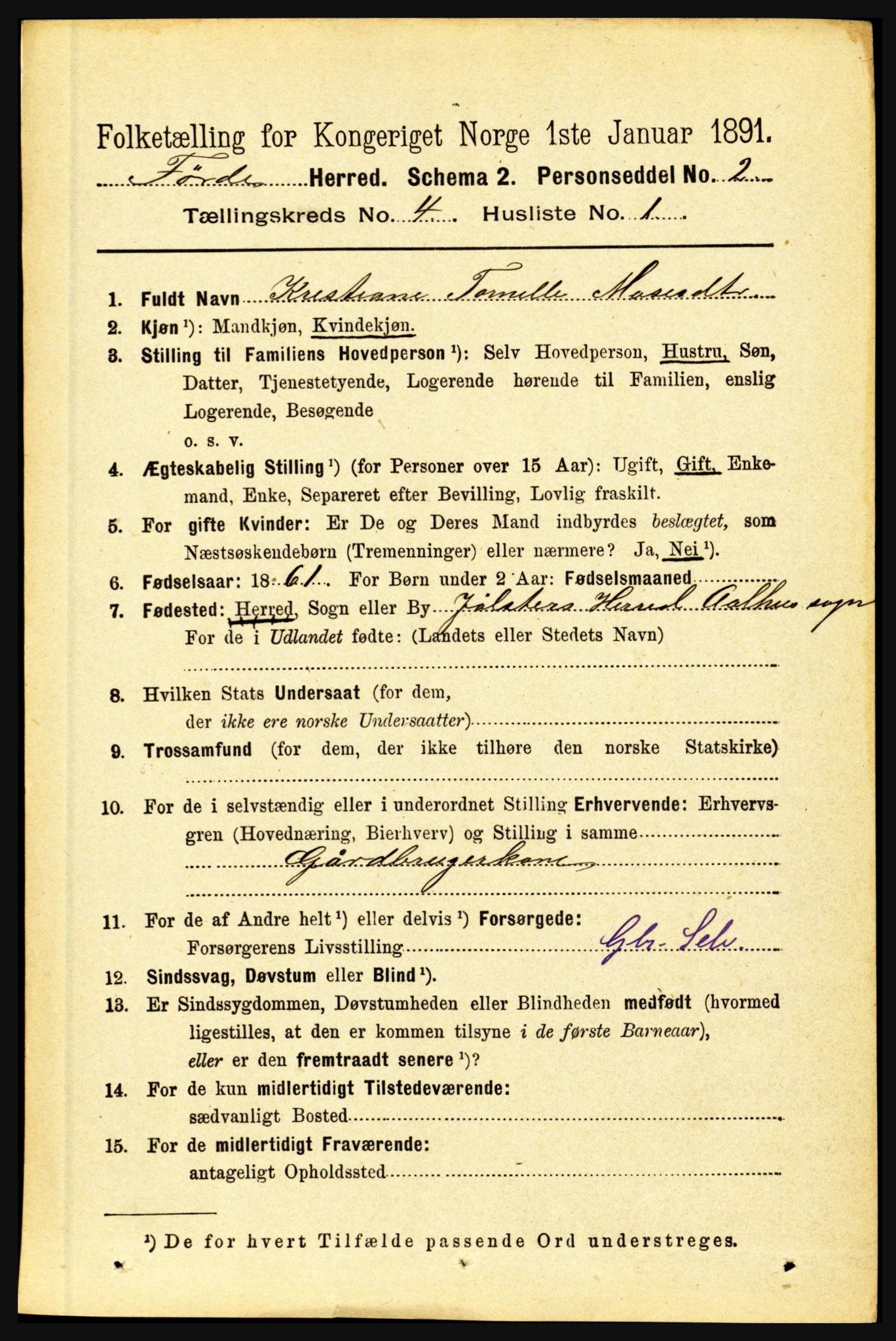 RA, 1891 census for 1432 Førde, 1891, p. 1053