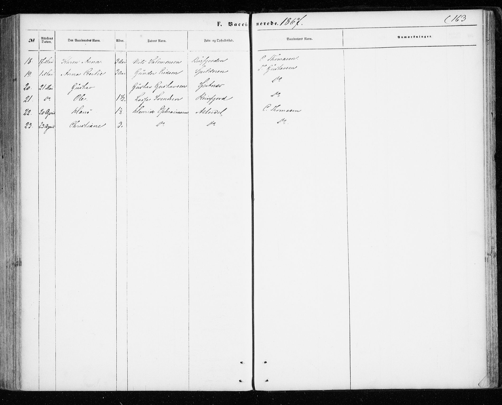 Skjervøy sokneprestkontor, SATØ/S-1300/H/Ha/Haa/L0011kirke: Parish register (official) no. 11, 1861-1877, p. 163