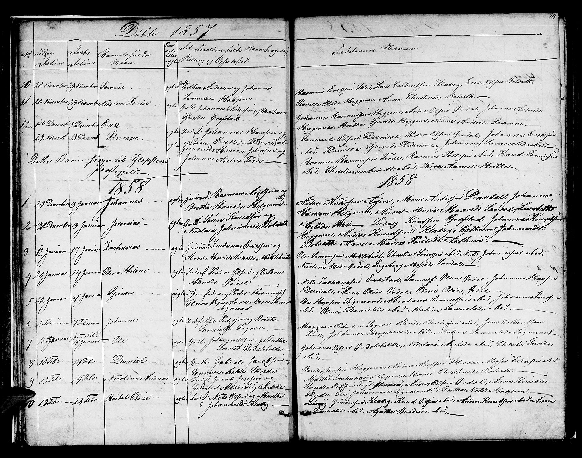 Jølster sokneprestembete, SAB/A-80701/H/Hab/Habb/L0001: Parish register (copy) no. B 1, 1853-1887, p. 14