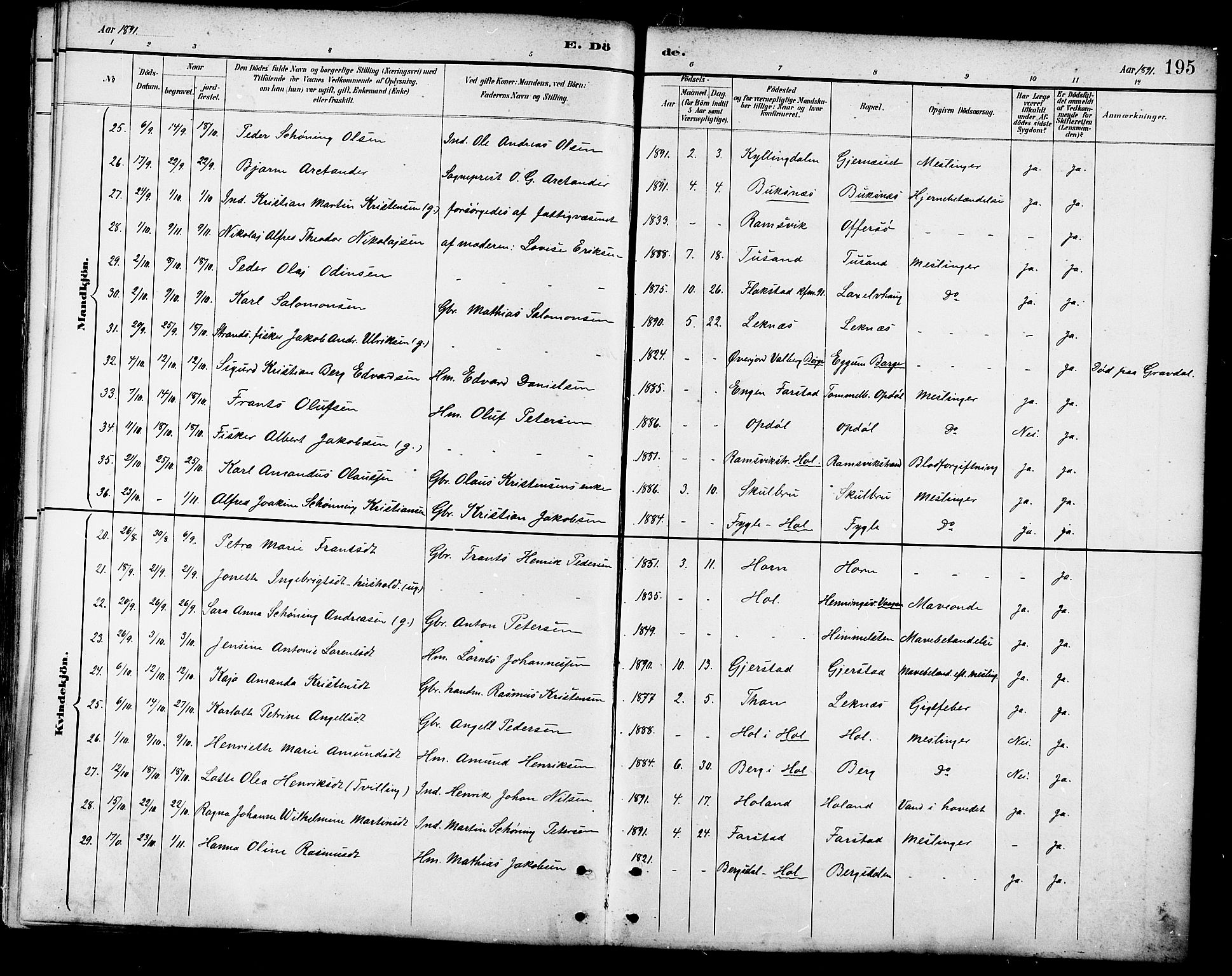 Ministerialprotokoller, klokkerbøker og fødselsregistre - Nordland, AV/SAT-A-1459/881/L1167: Parish register (copy) no. 881C04, 1886-1899, p. 195