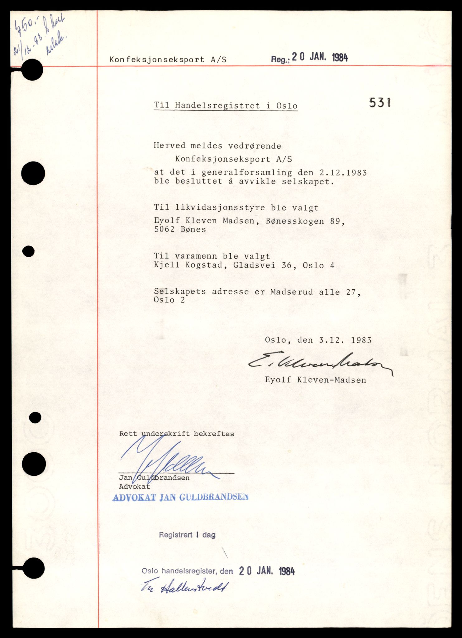 Oslo byfogd, Handelsregisteret, AV/SAT-A-10867/G/Gb/Gbb/L0067: Registreringsmeldinger, Kon-Norm, 1984, p. 11