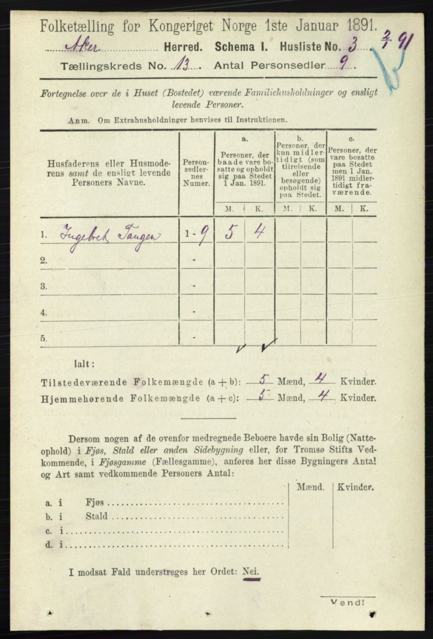 RA, 1891 census for 0218 Aker, 1891, p. 12029