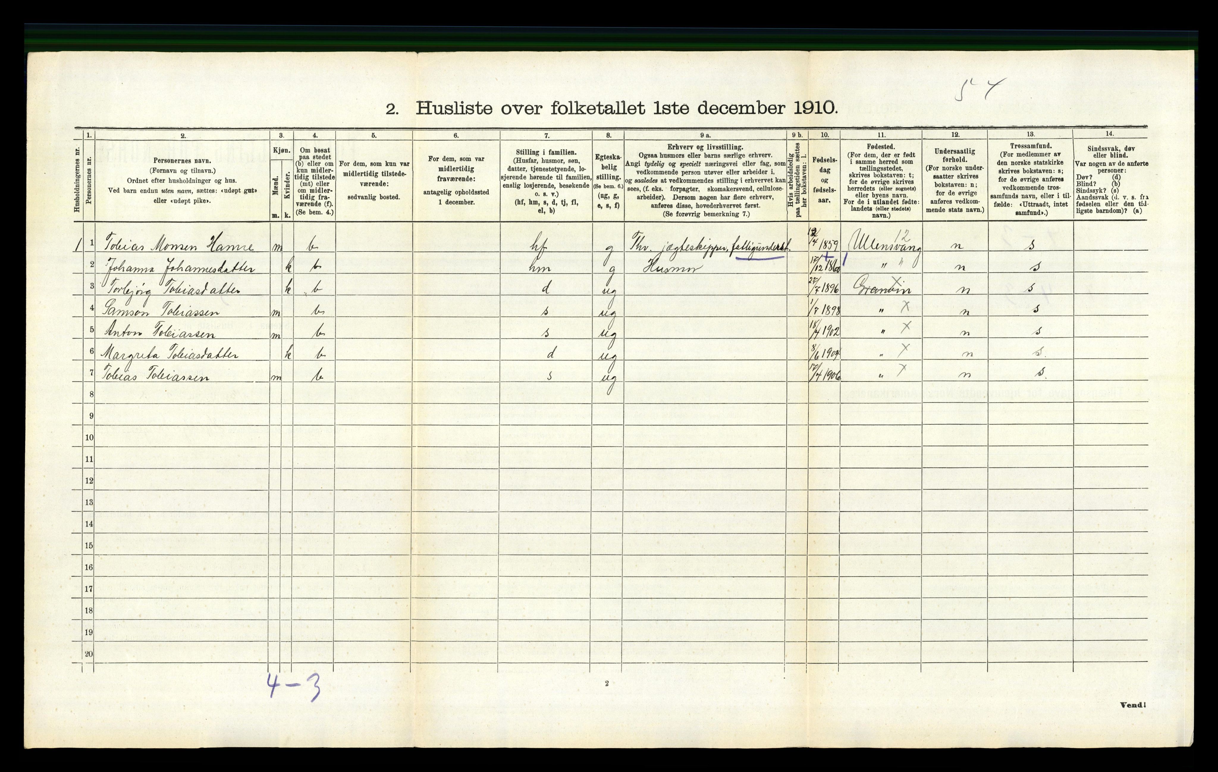 RA, 1910 census for Granvin, 1910, p. 409