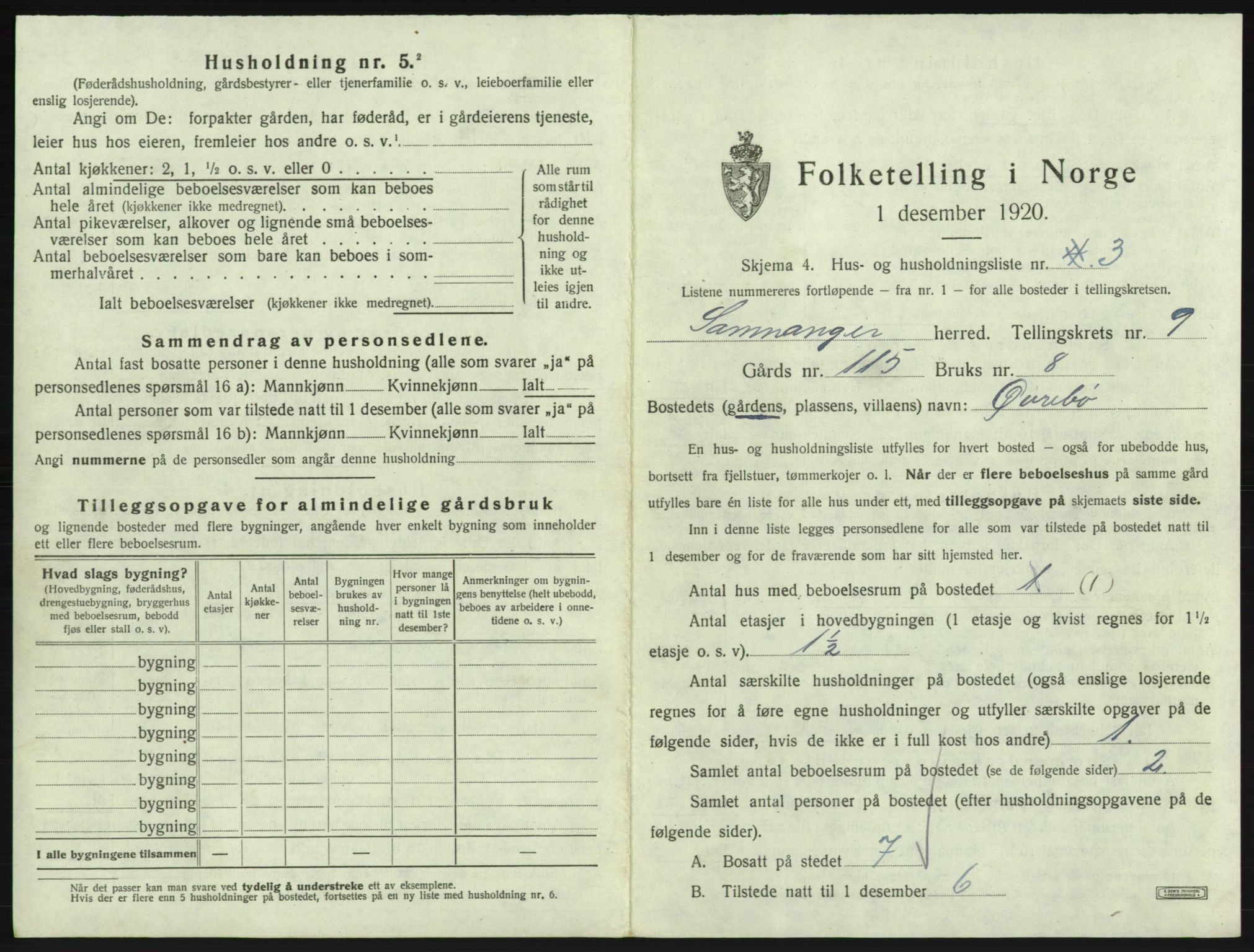 SAB, 1920 census for Samnanger, 1920, p. 508