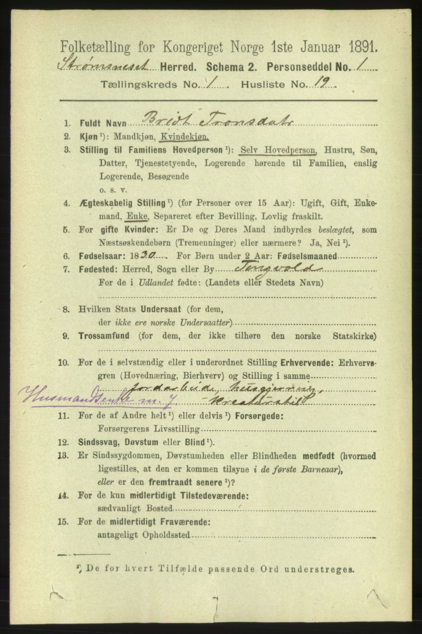 RA, 1891 census for 1559 Straumsnes, 1891, p. 174