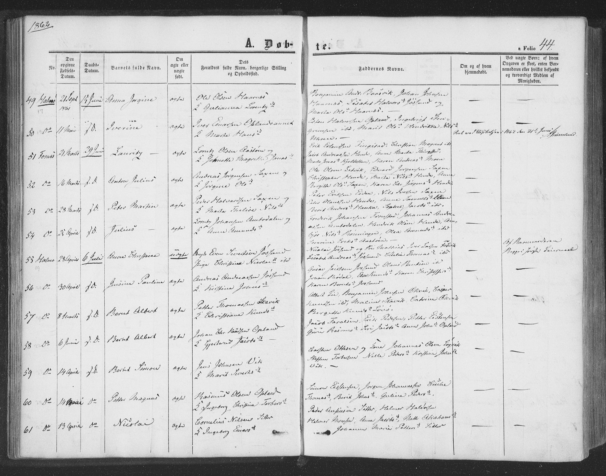 Ministerialprotokoller, klokkerbøker og fødselsregistre - Nord-Trøndelag, SAT/A-1458/773/L0615: Parish register (official) no. 773A06, 1857-1870, p. 44