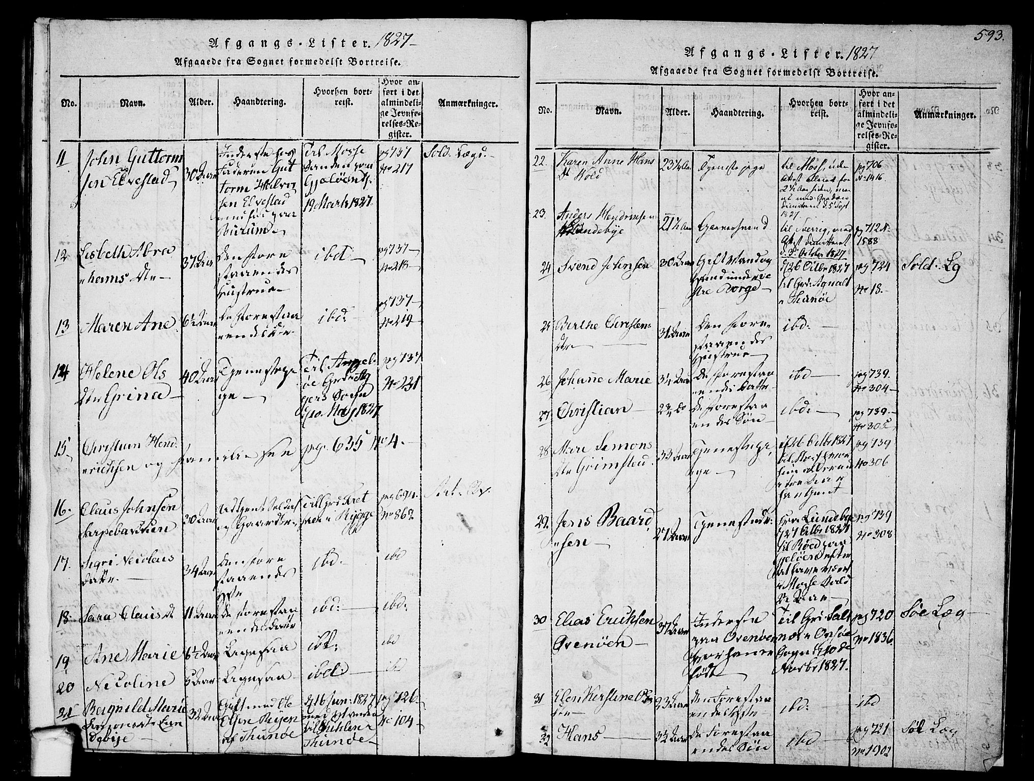 Råde prestekontor kirkebøker, AV/SAO-A-2009/F/Fa/L0004: Parish register (official) no. 4, 1814-1830, p. 592-593