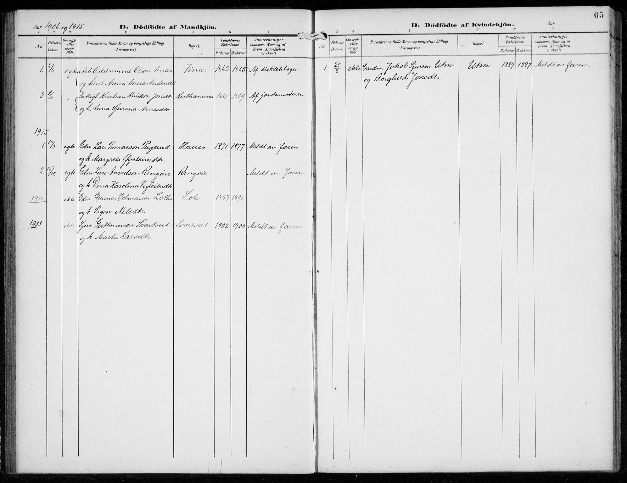 Ullensvang sokneprestembete, SAB/A-78701/H/Hab: Parish register (copy) no. F  1, 1902-1935, p. 65