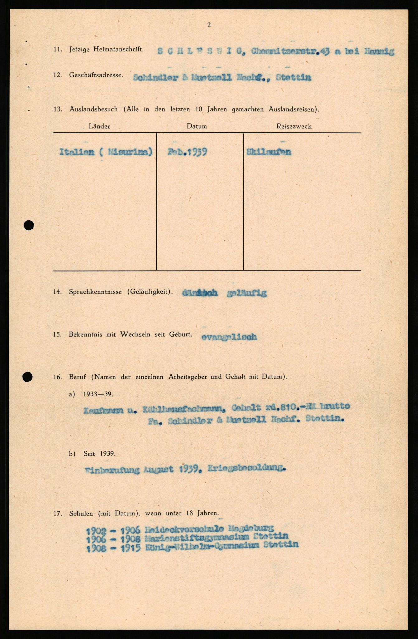 Forsvaret, Forsvarets overkommando II, AV/RA-RAFA-3915/D/Db/L0034: CI Questionaires. Tyske okkupasjonsstyrker i Norge. Tyskere., 1945-1946, p. 74