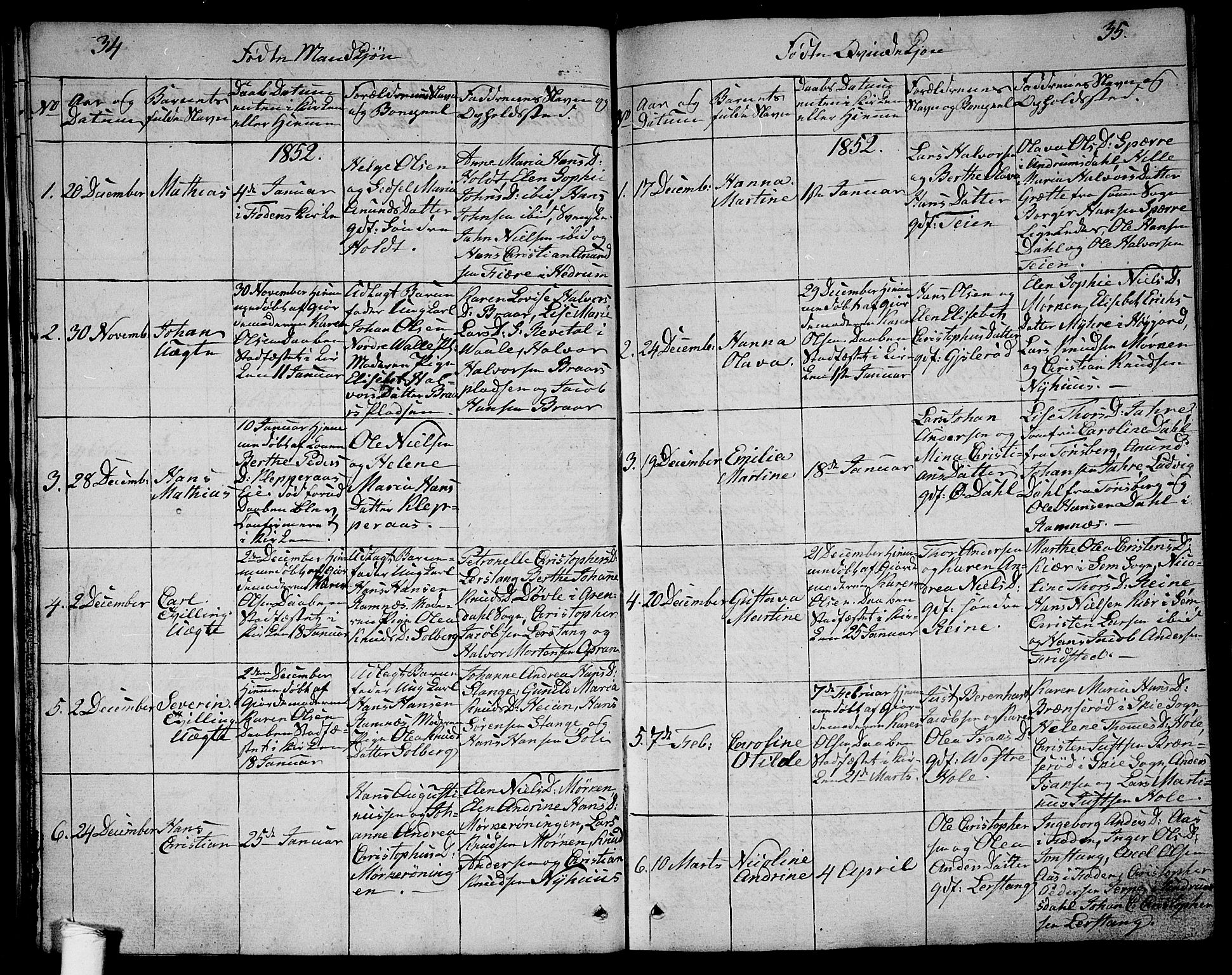 Ramnes kirkebøker, AV/SAKO-A-314/G/Ga/L0002: Parish register (copy) no. I 2, 1848-1870, p. 34-35