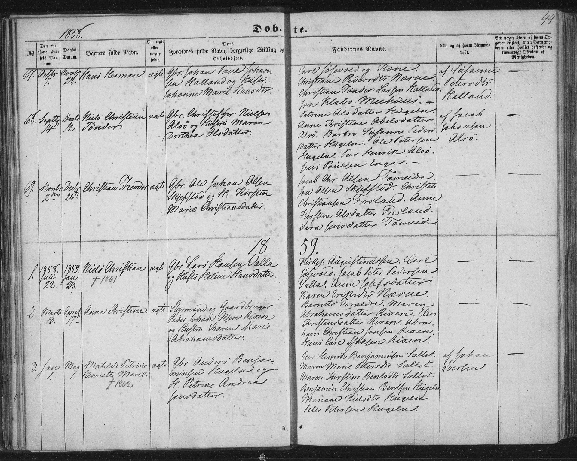 Ministerialprotokoller, klokkerbøker og fødselsregistre - Nordland, AV/SAT-A-1459/838/L0550: Parish register (official) no. 838A08, 1855-1865, p. 44