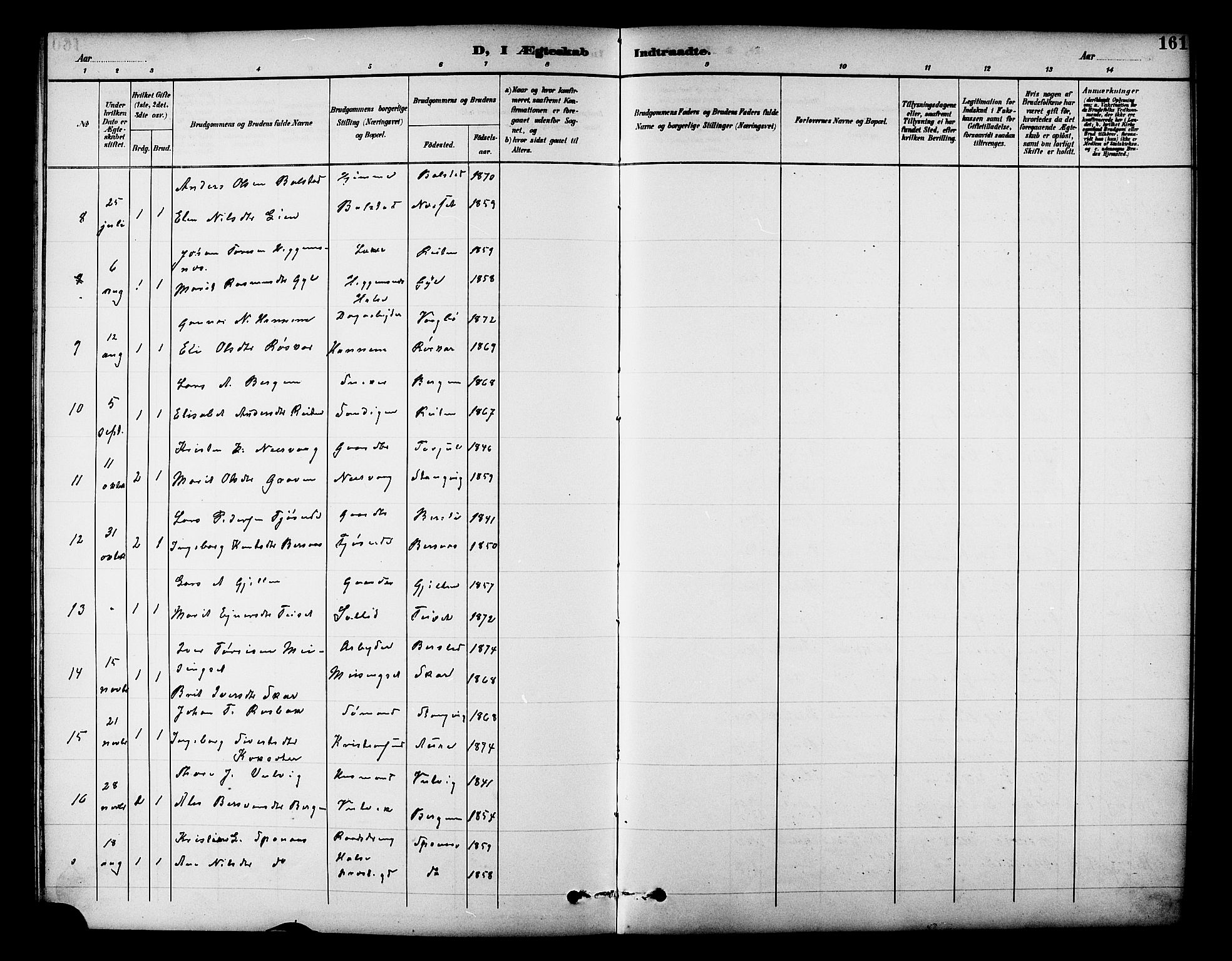 Ministerialprotokoller, klokkerbøker og fødselsregistre - Møre og Romsdal, AV/SAT-A-1454/586/L0992: Parish register (copy) no. 586C03, 1892-1909, p. 161