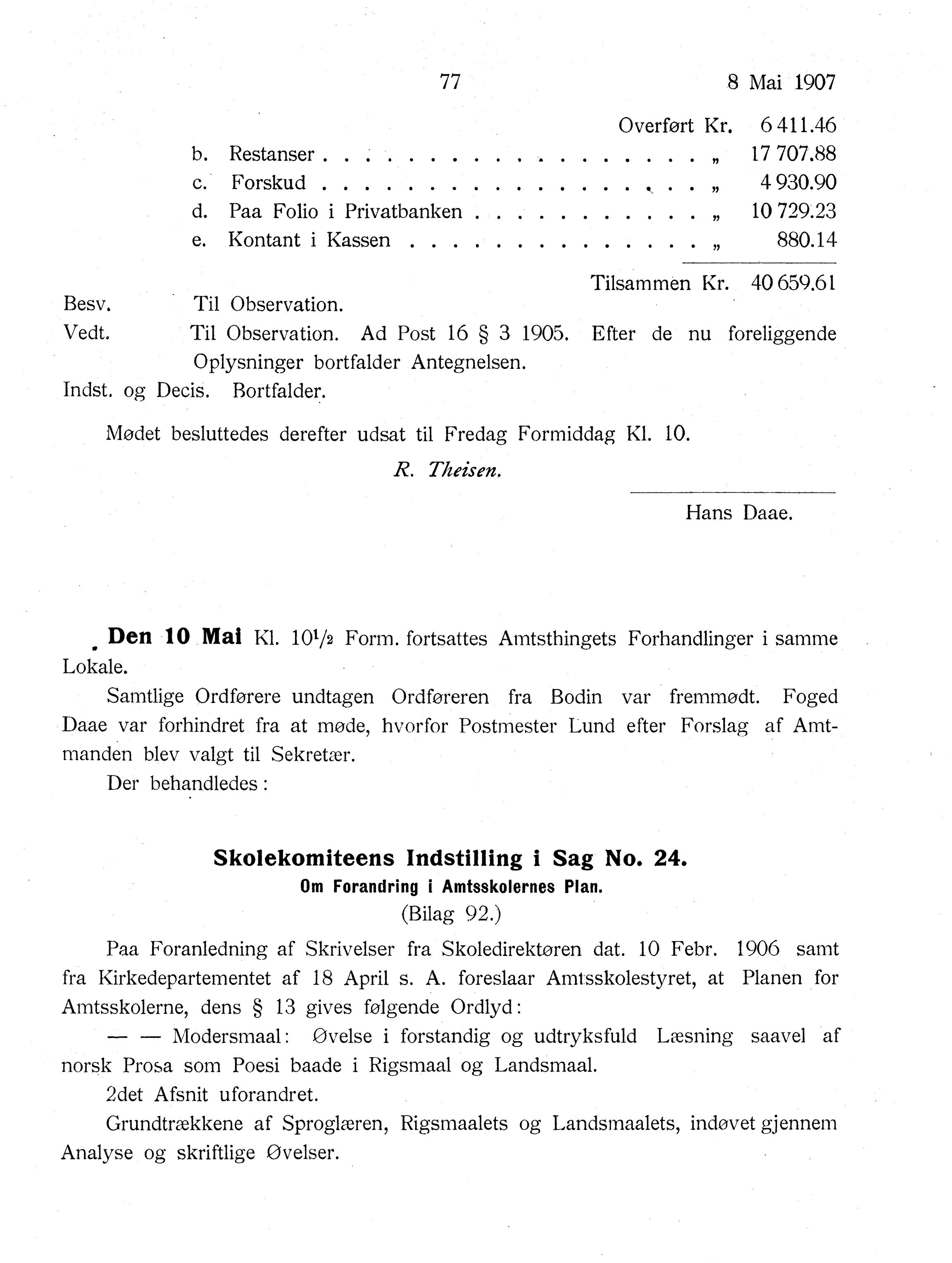 Nordland Fylkeskommune. Fylkestinget, AIN/NFK-17/176/A/Ac/L0030: Fylkestingsforhandlinger 1907, 1907, p. 77