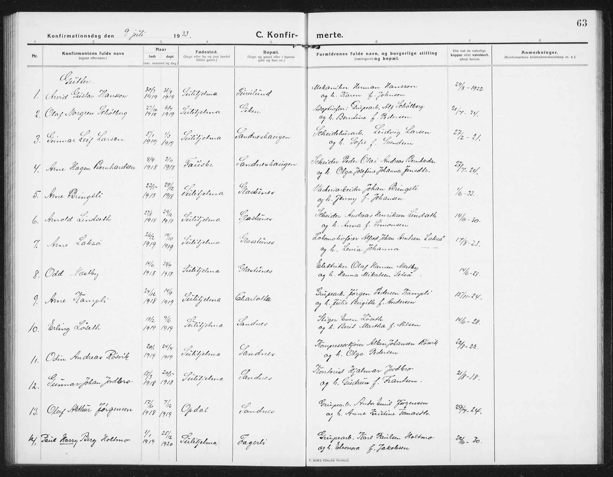 Ministerialprotokoller, klokkerbøker og fødselsregistre - Nordland, AV/SAT-A-1459/850/L0717: Parish register (copy) no. 850C01, 1915-1941, p. 63